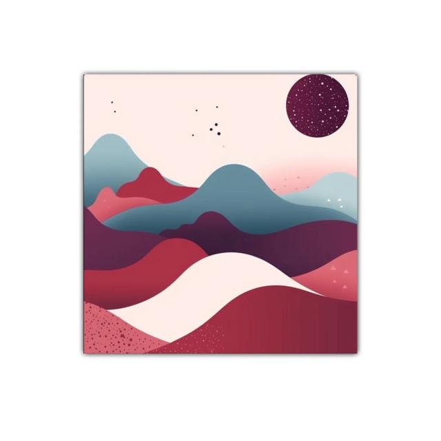 Paisaje abstracto en tonos cálidos y fríos con esfera estrellada