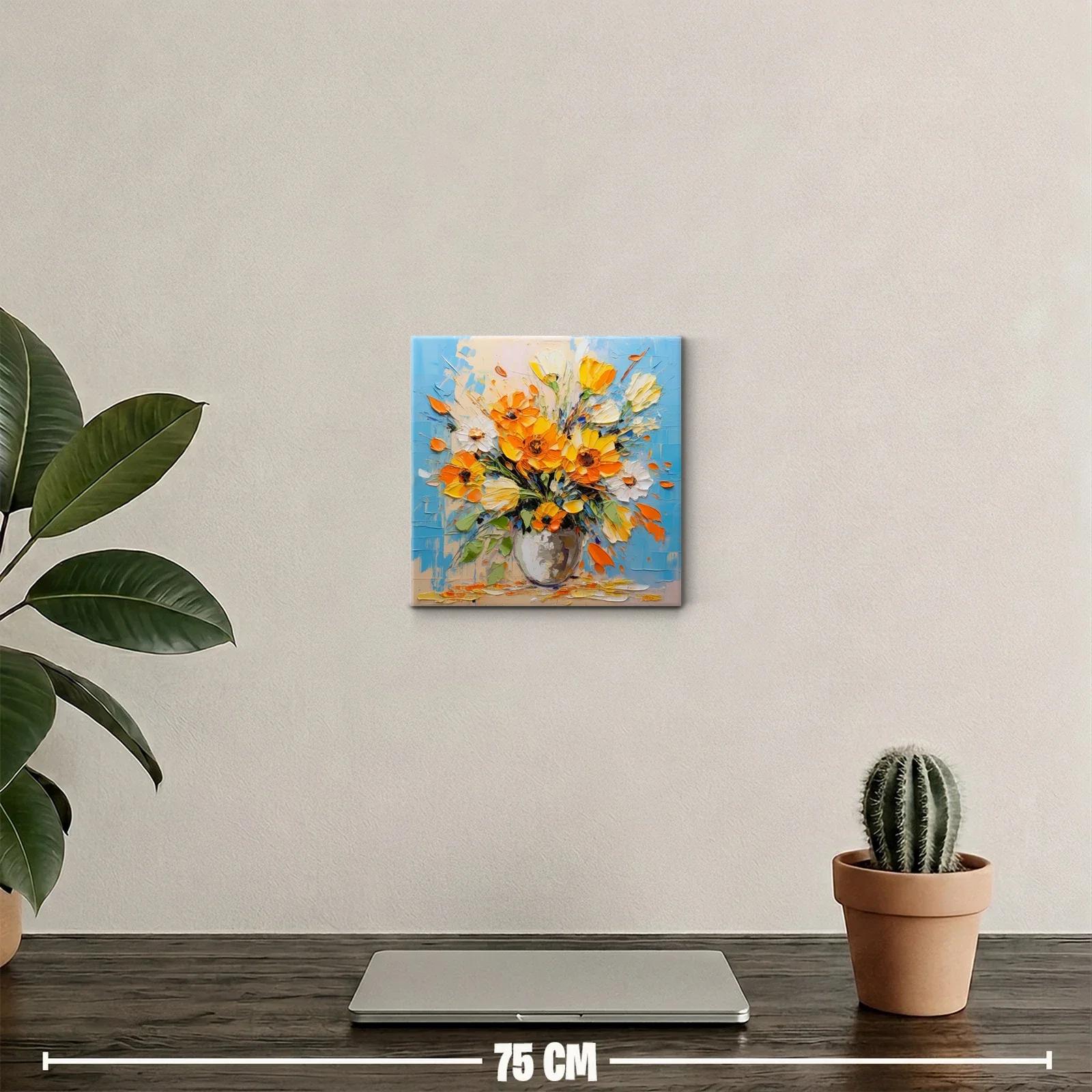 Ramo vibrante de flores amarillas y naranjas en azul — miniatura 2