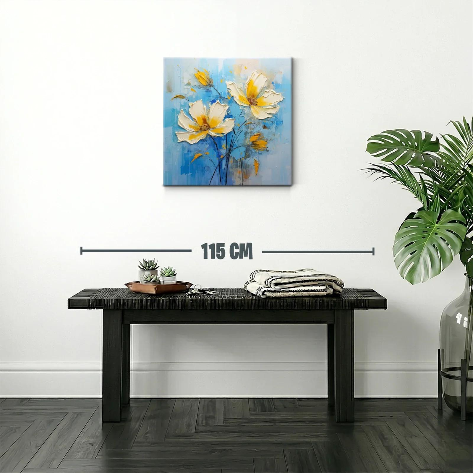 Flores en tonos amarillos sobre fondo azul relajante — miniatura 2