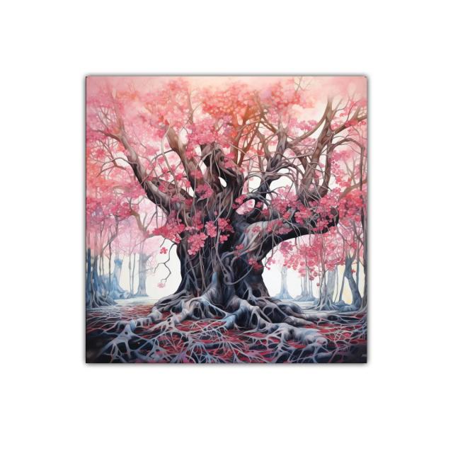 Árbol mágico con flores rosa en bosque encantado