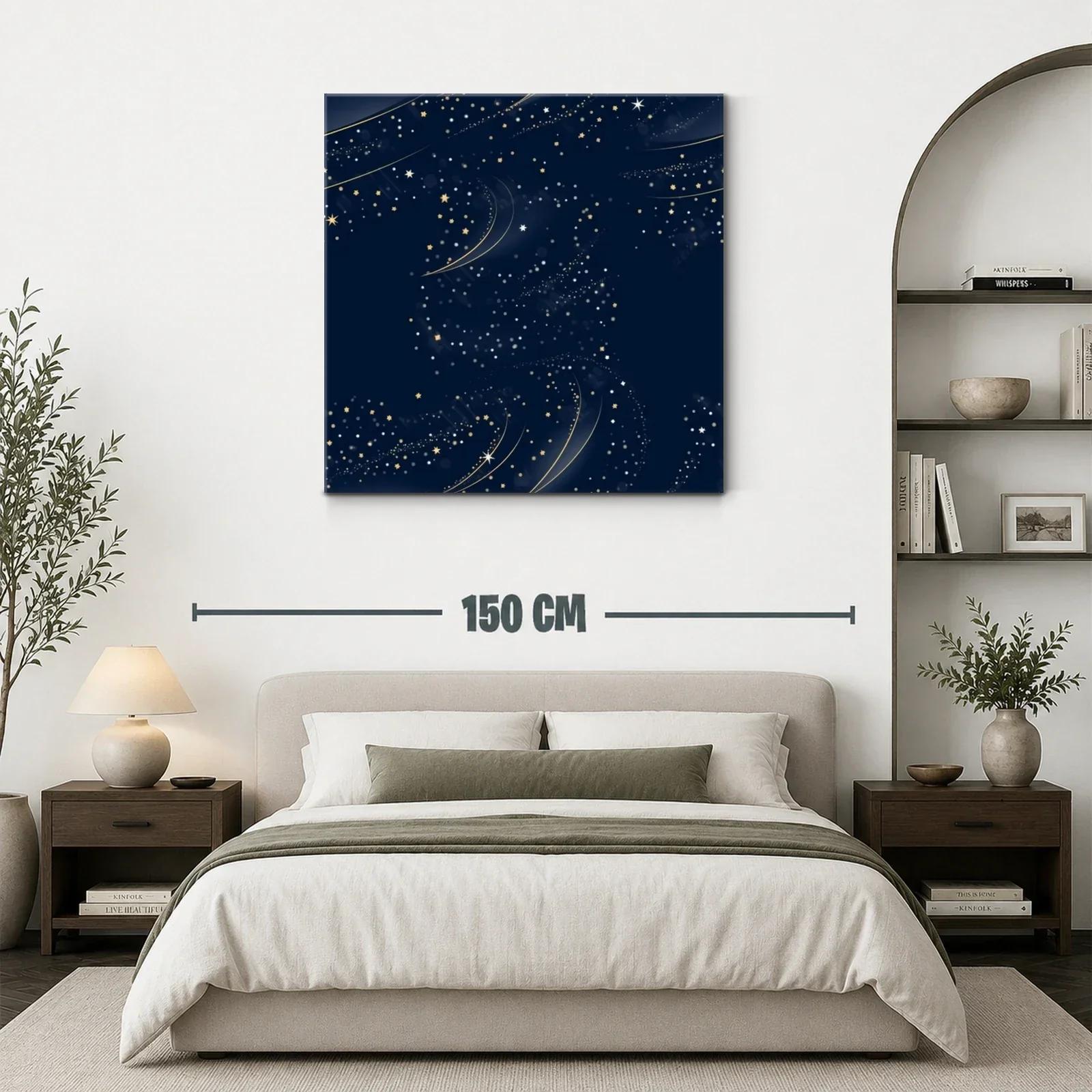 Cuadro galaxia estrellada con tonos azul y dorado — miniatura 3