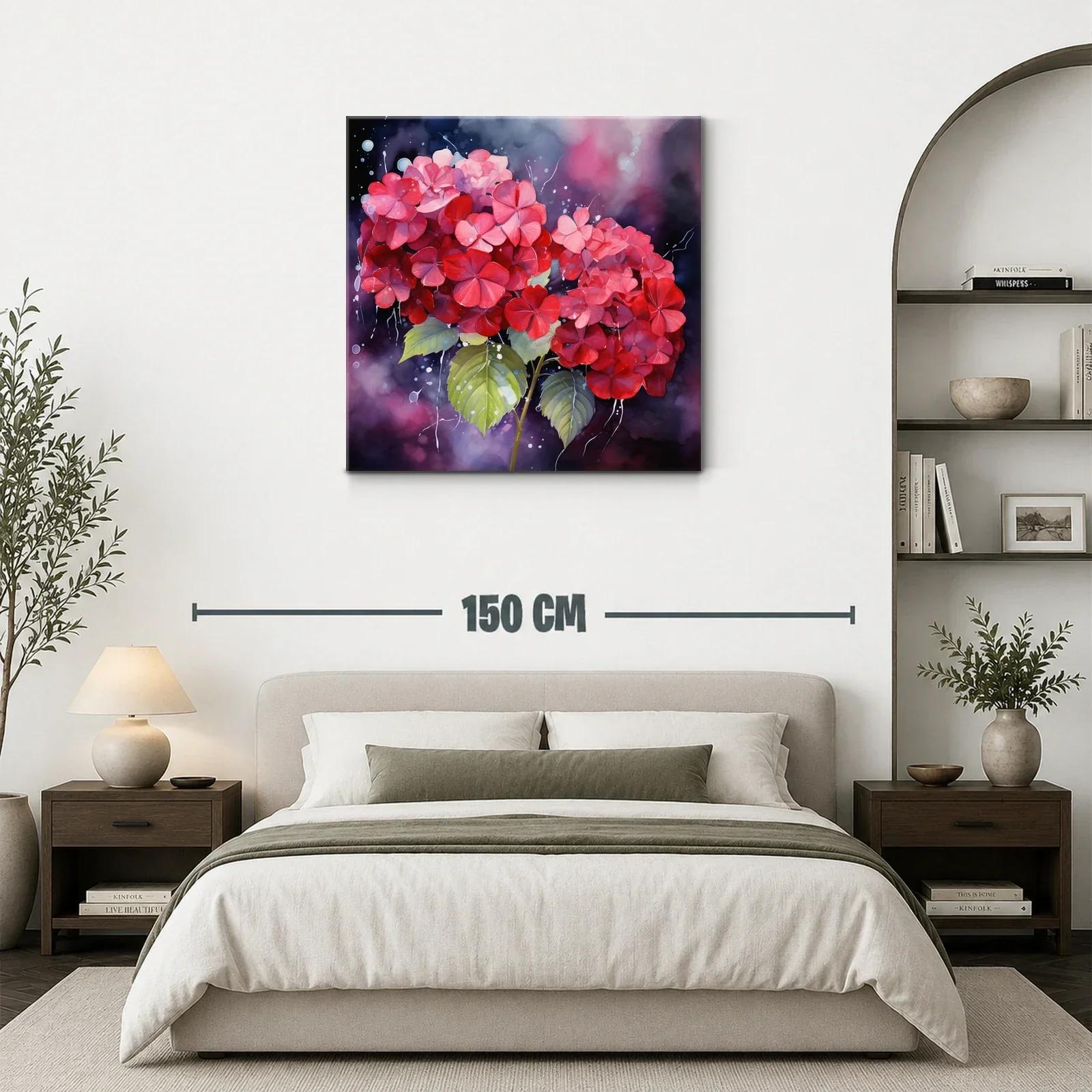 Vibrante cuadro con hortensias en tonos rojos y rosas — miniatura 3