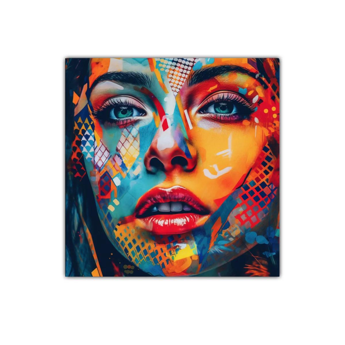 Retrato colorido con expresividad y formas abstractas