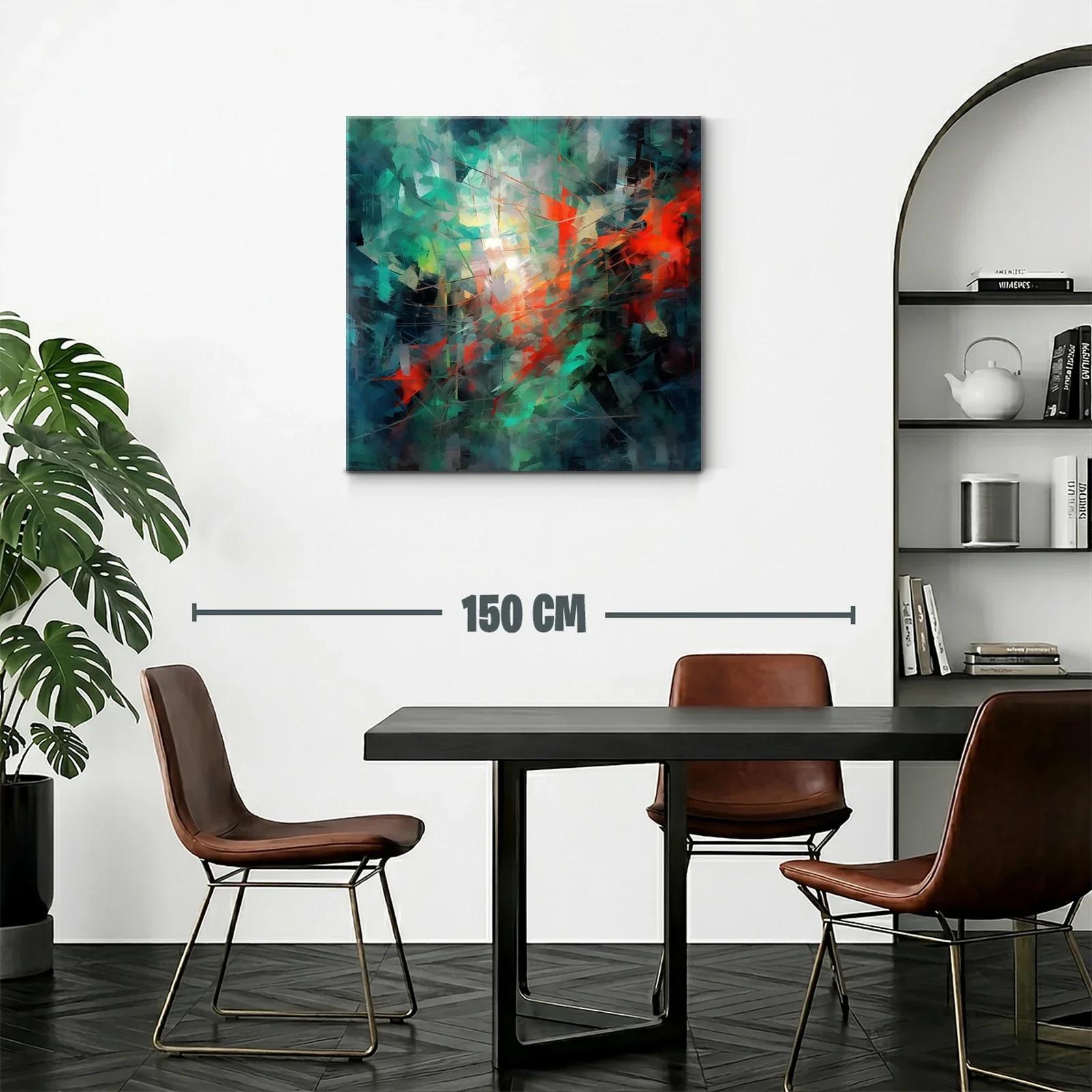 Cuadro abstracto con vibrantes toques en tonos verdes y rojos — miniatura 2