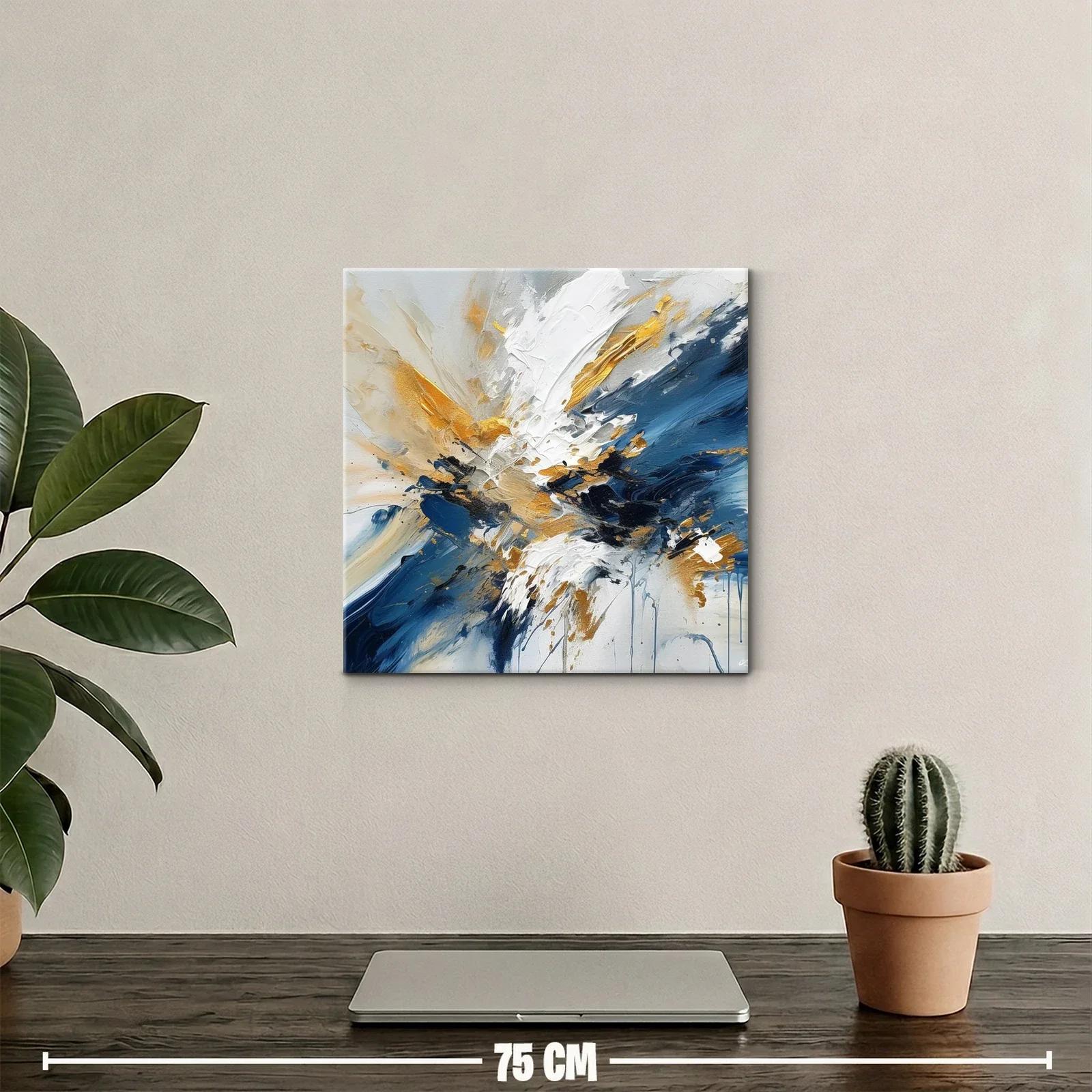 Cuadro artístico abstracto en tonos azul, dorado y blanco — miniatura 2