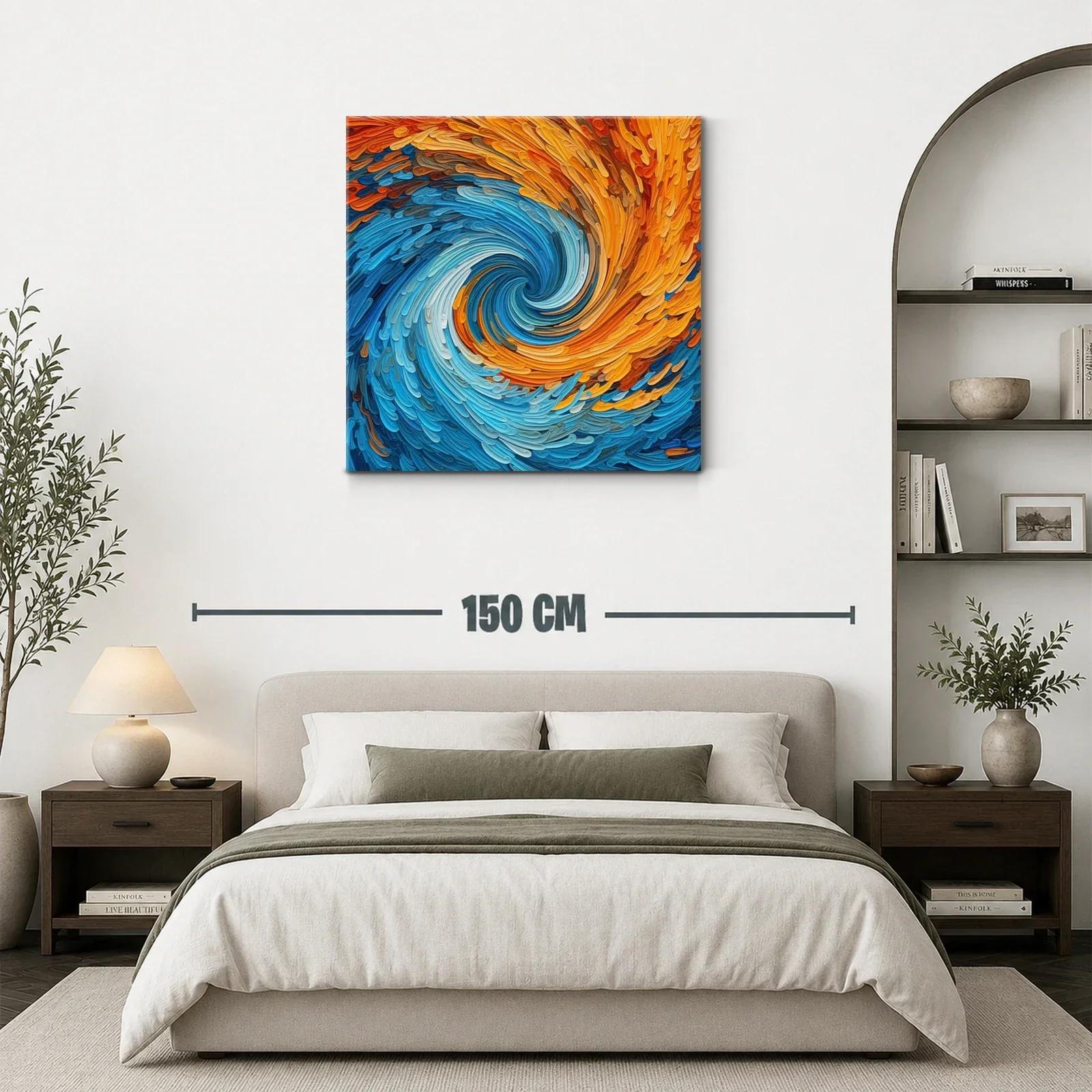 Cuadro abstracto con remolino de tonos azules y anaranjados — miniatura 3
