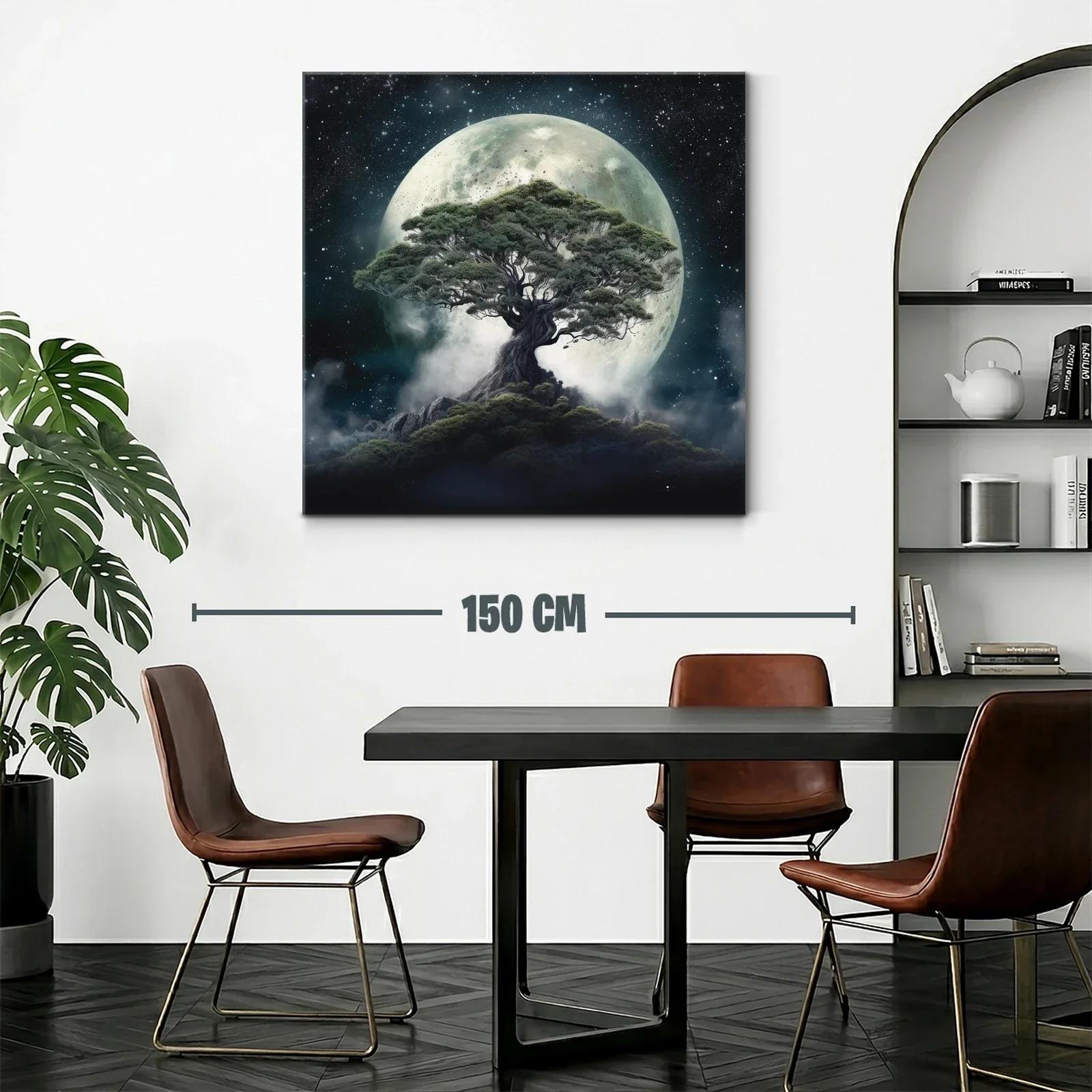 Árbol majestuoso bajo la luna llena en noche estrellada — miniatura 2