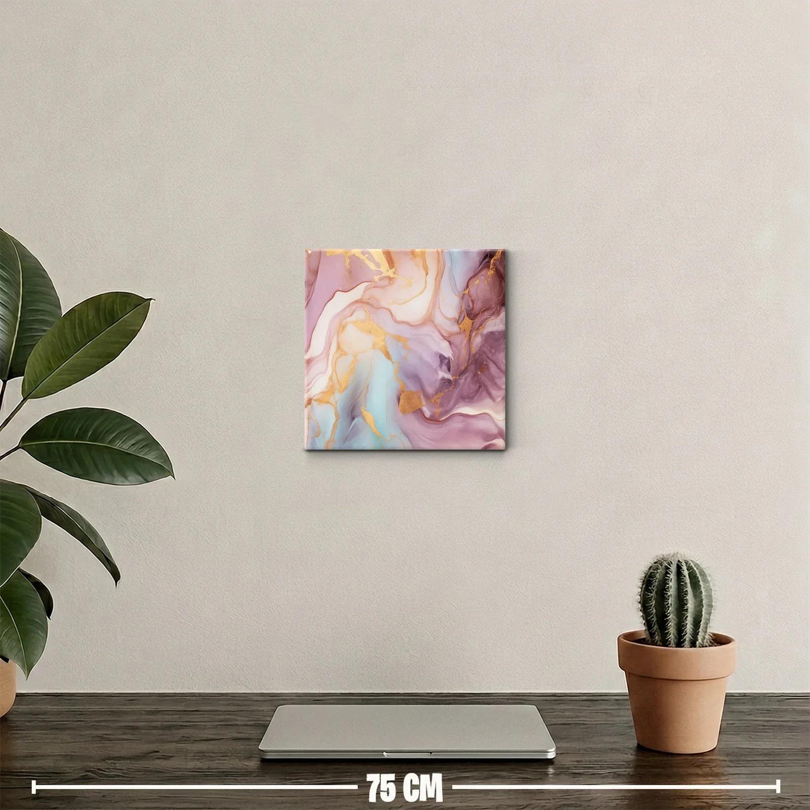 Cuadro decorativo con diseño abstracto en tonos pastel y dorado — miniatura 2