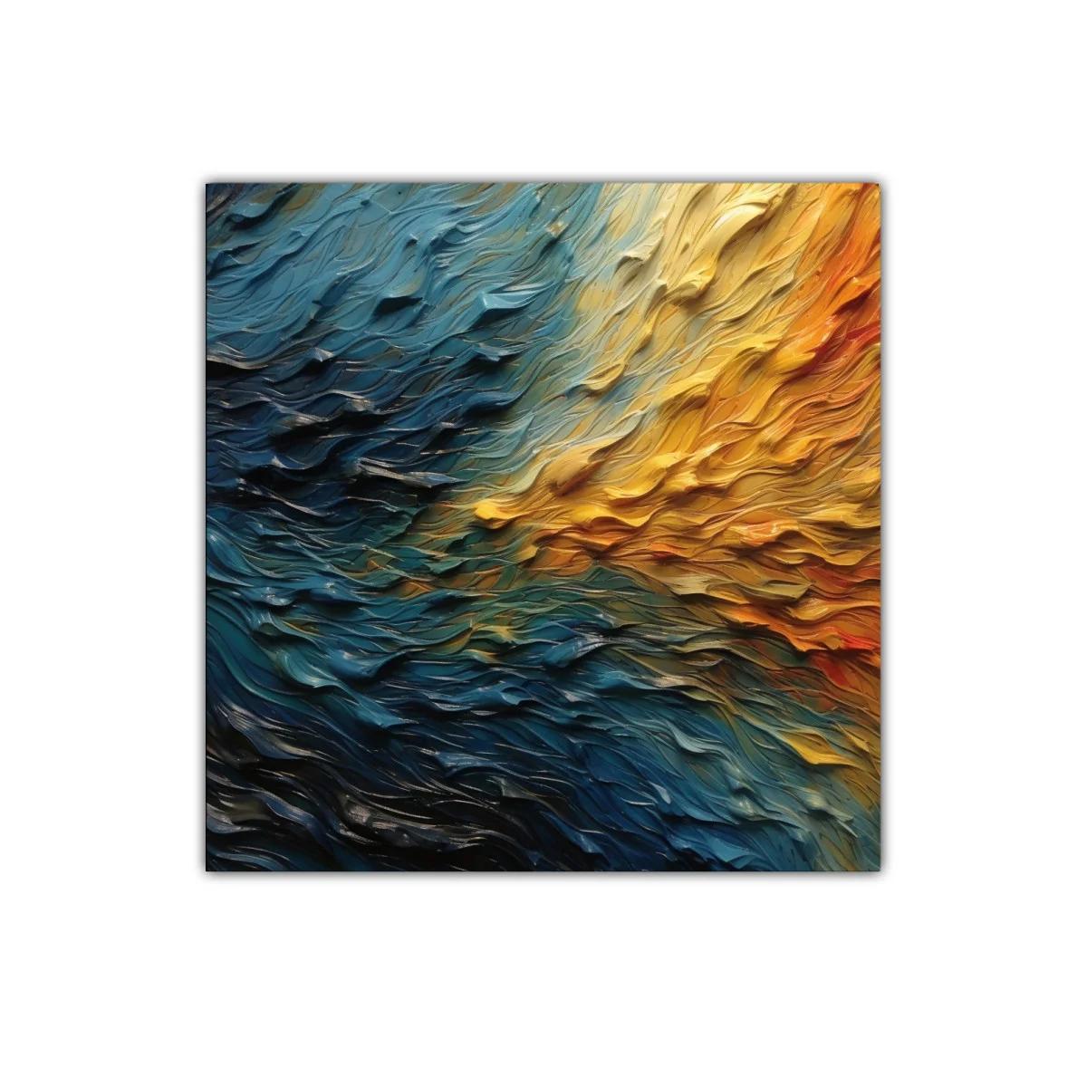 Cuadro abstracto con textura ondulada en tonos cálidos y fríos — imagen principal