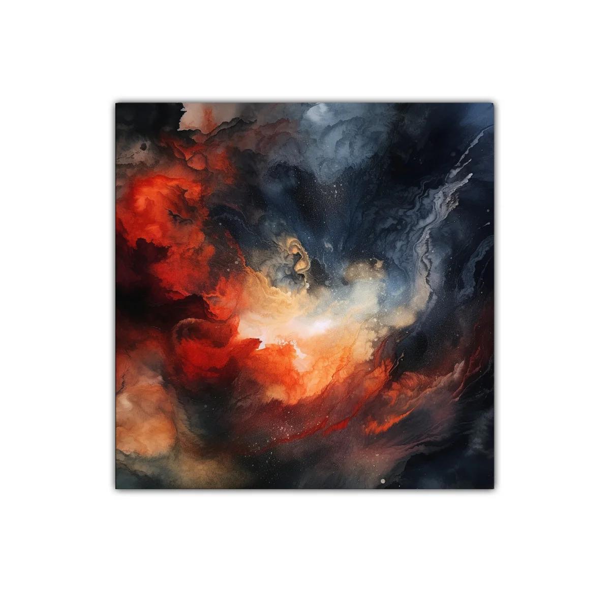 Cuadro abstracto con explosión en tonos cálidos y oscuros