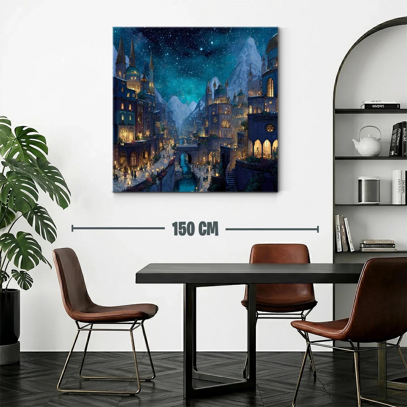Ciudad fantástica nocturna bajo un cielo estrellado brillante — miniatura 2