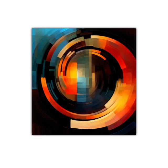 Composición abstracta circular con tonos cálidos y fríos