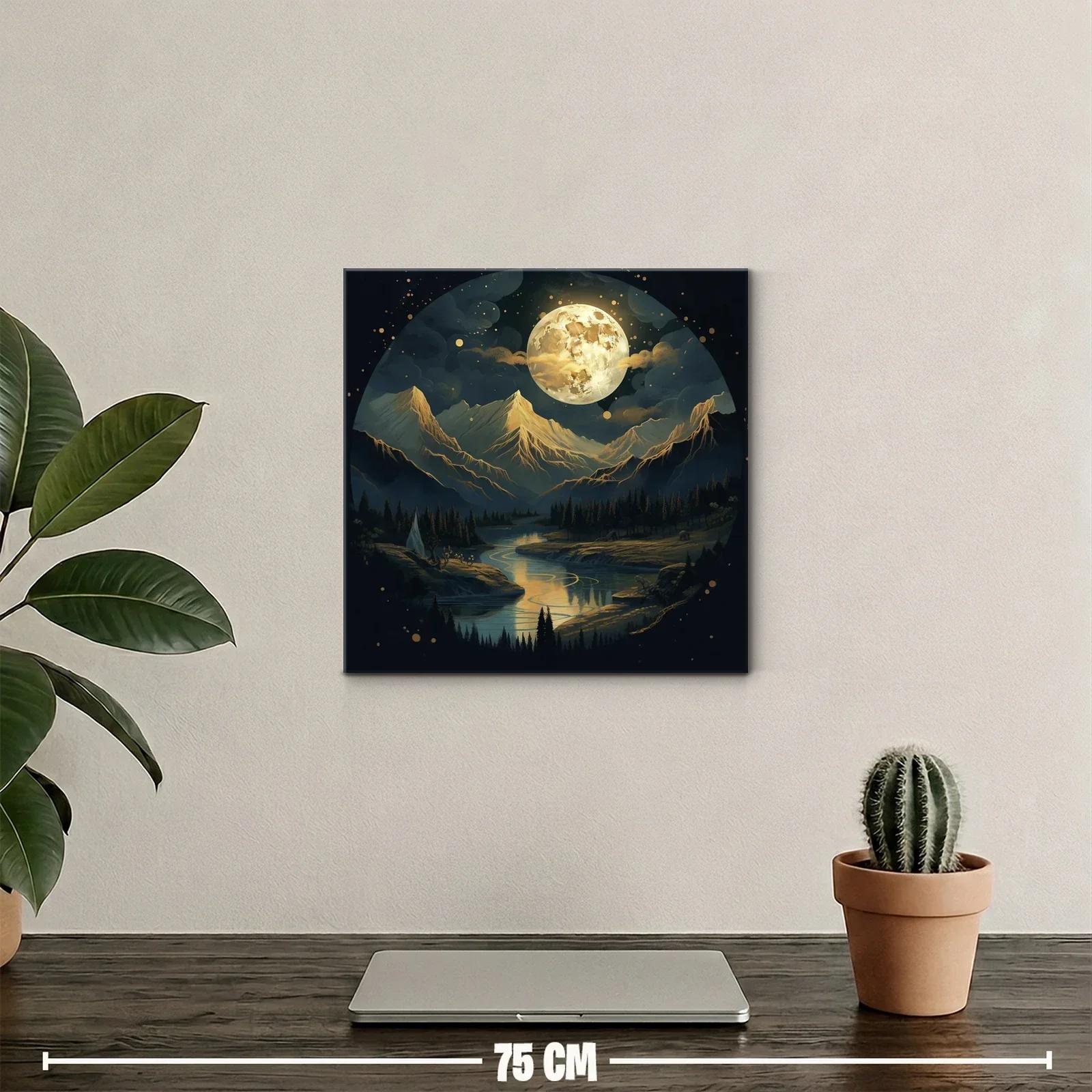 Noche mágica con luna llena sobre montañas doradas — miniatura 2