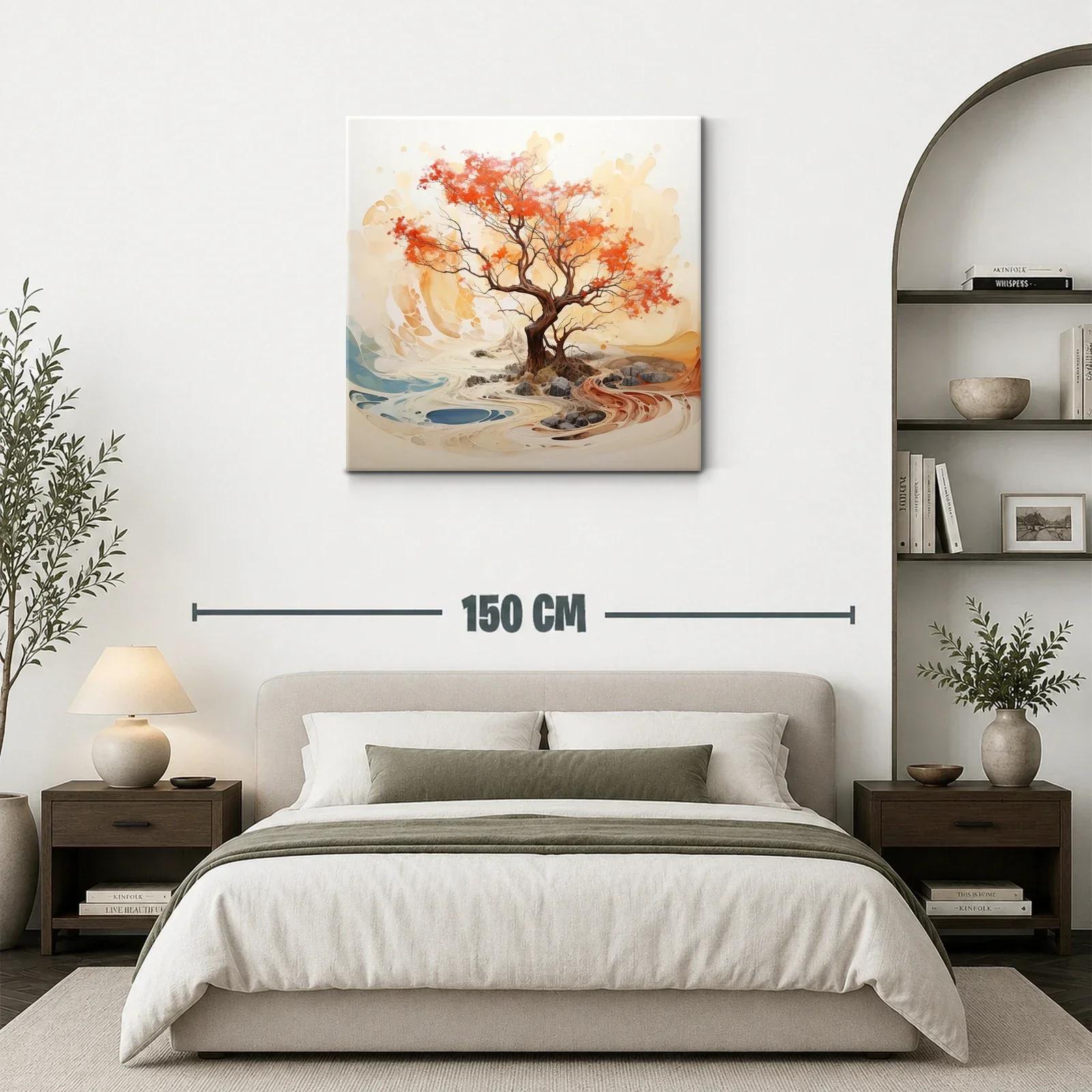 Árbol otoñal con tonos cálidos y paisaje abstracto — miniatura 3