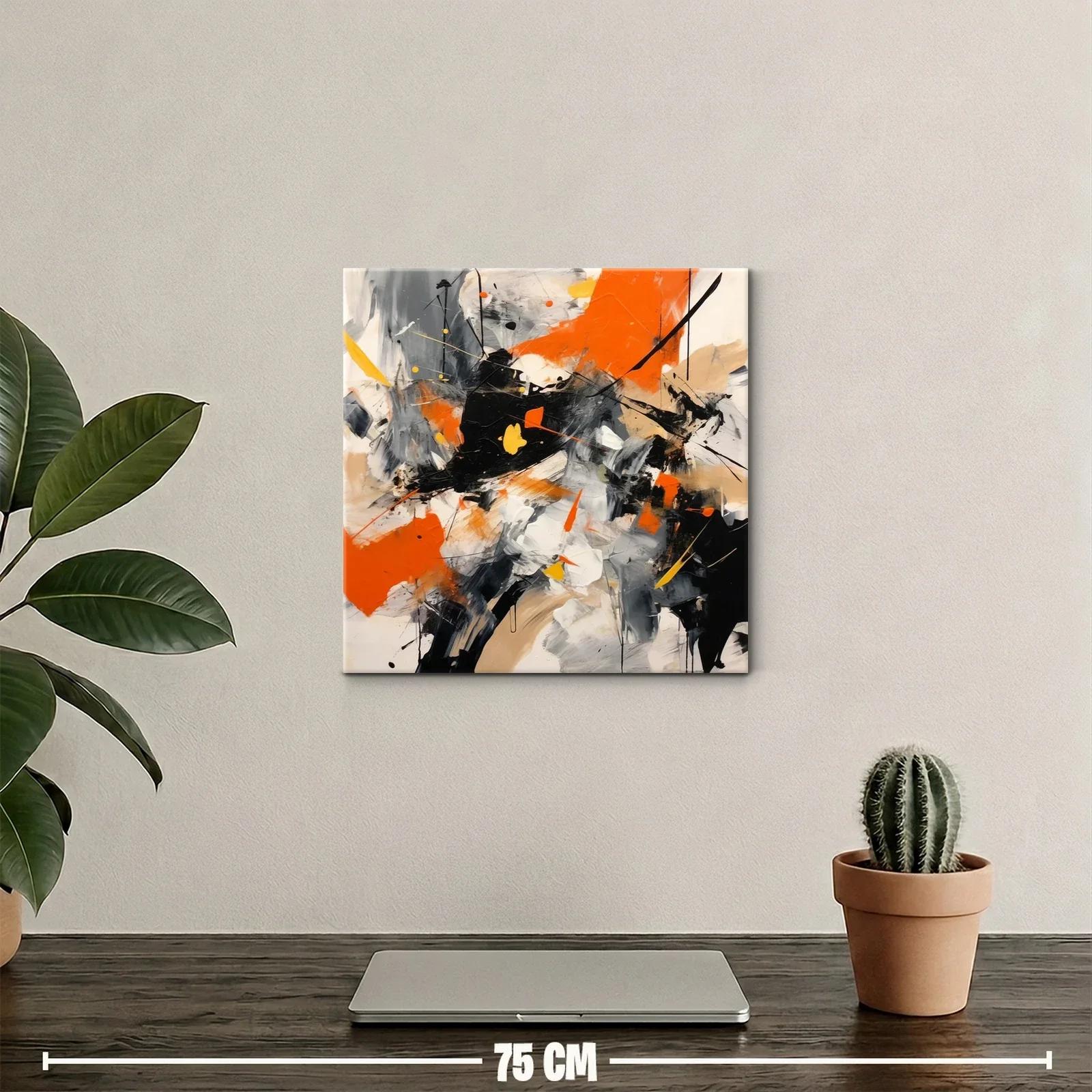 Cuadro abstracto vibrante con tonos naranjas y negros impactantes — miniatura 2