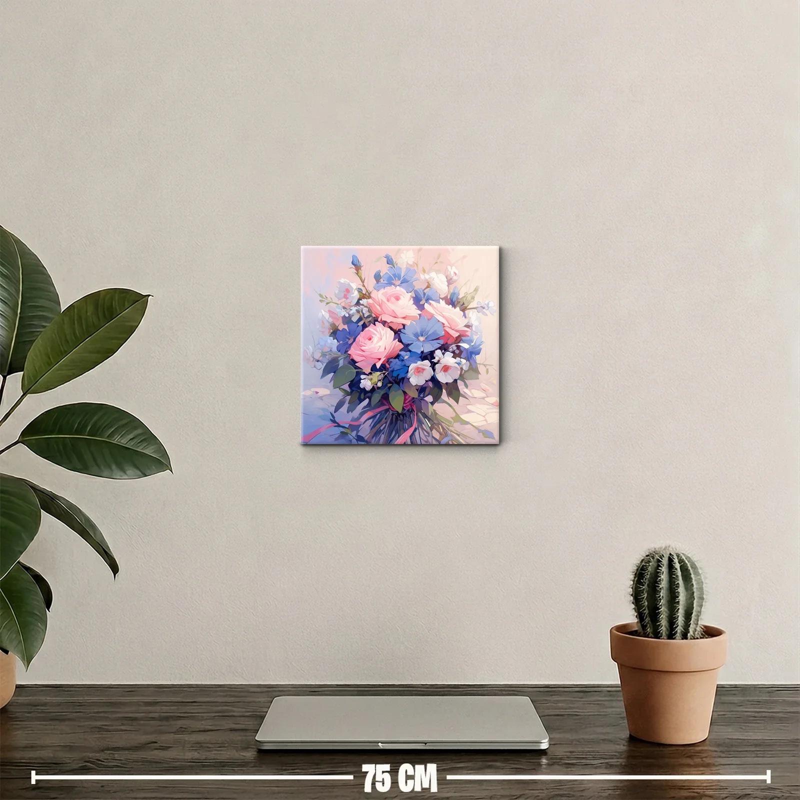 Ramo delicado de rosas rosadas y flores azules frescas — miniatura 2