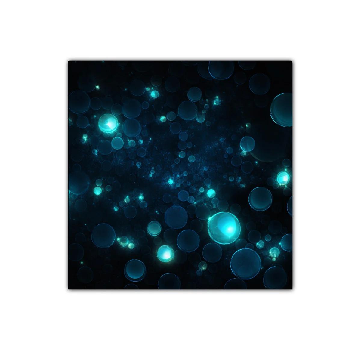 Cuadro decorativo esferas luminosas en tonos azules y turquesas