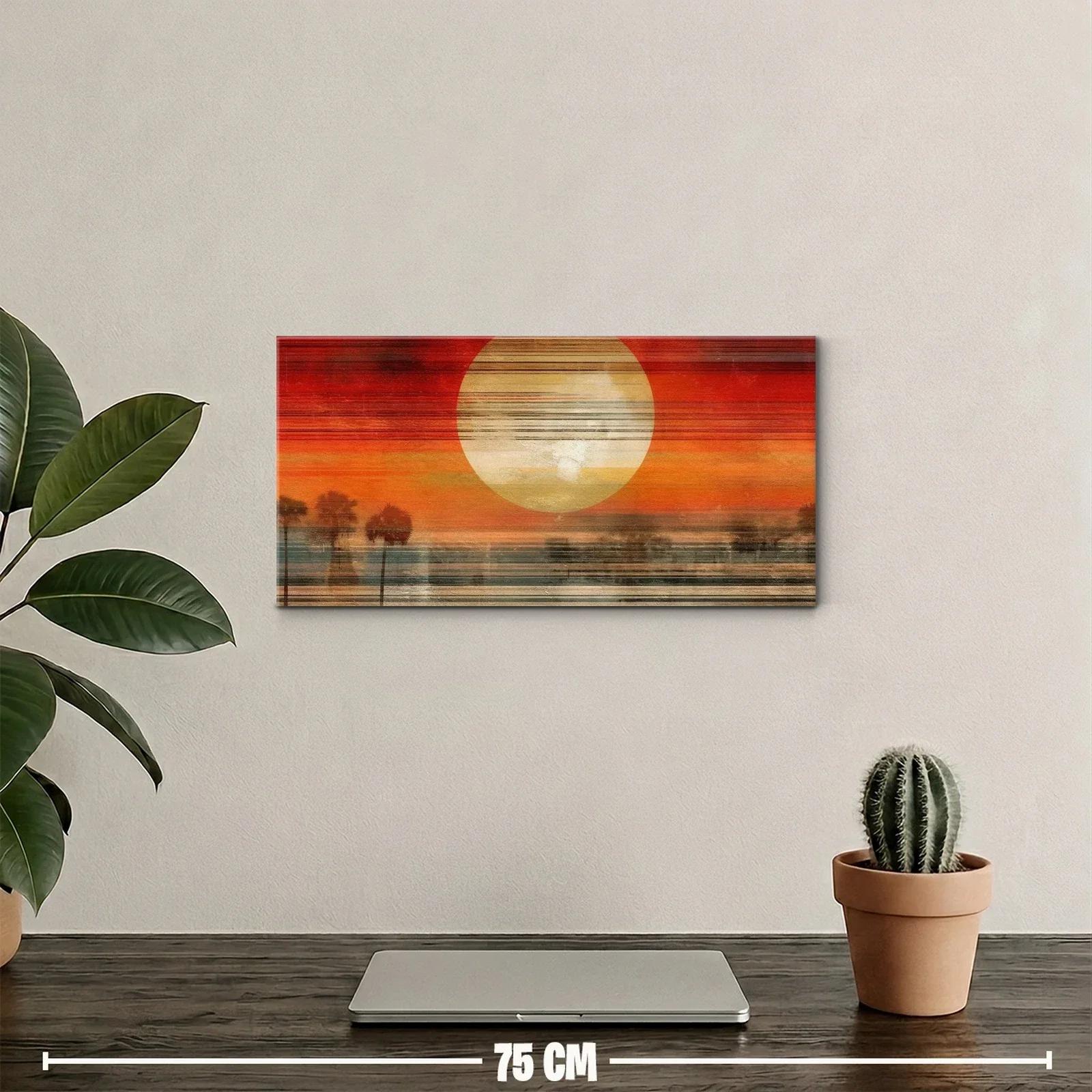 Cuadro sol sobre el horizonte con árboles en silueta — miniatura 2