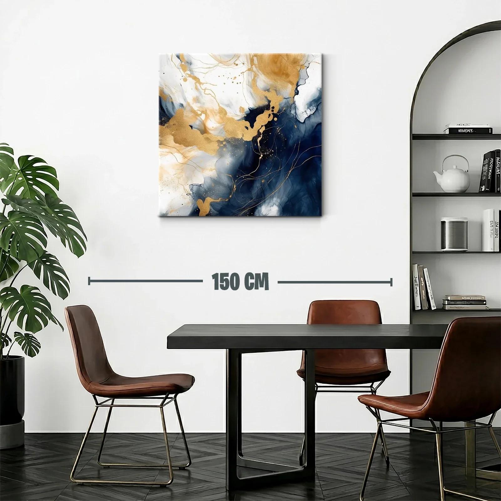 Cuadro abstracto con toques dorados y tonos azules intensos — miniatura 2