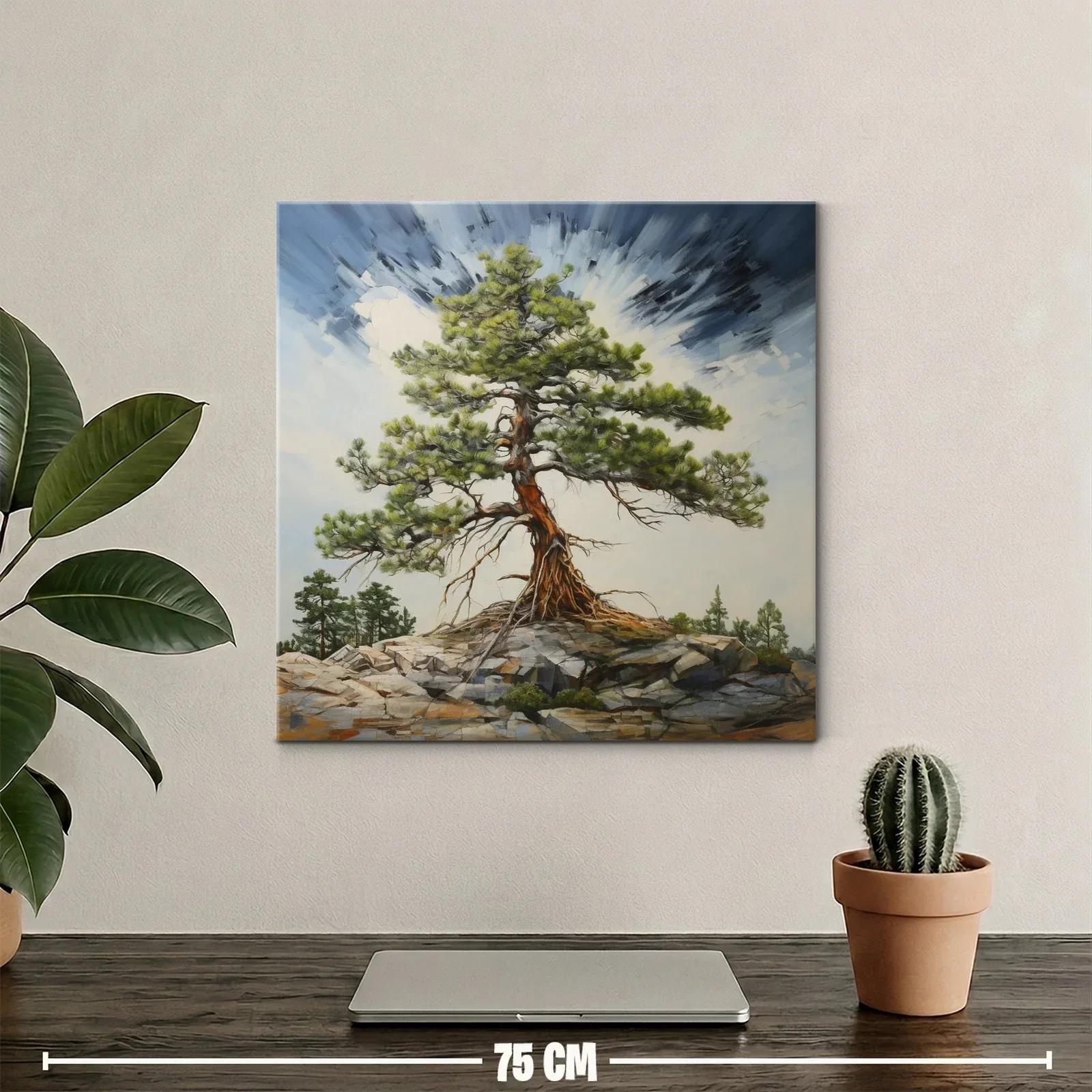 Árbol solitario en paisaje rocoso con explosión de luz — miniatura 2