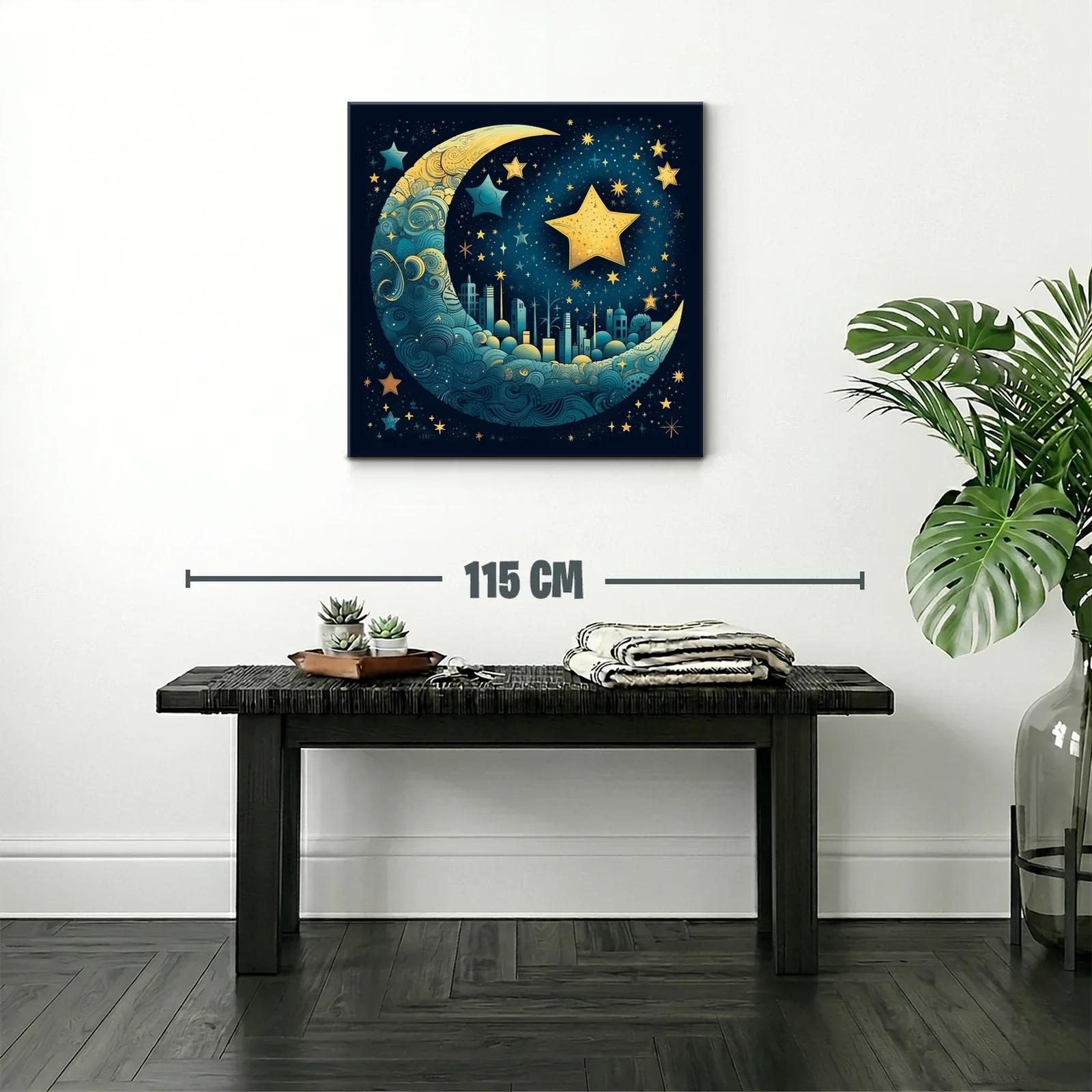 Ciudad mágica en luna azul y estrellas doradas — miniatura 2