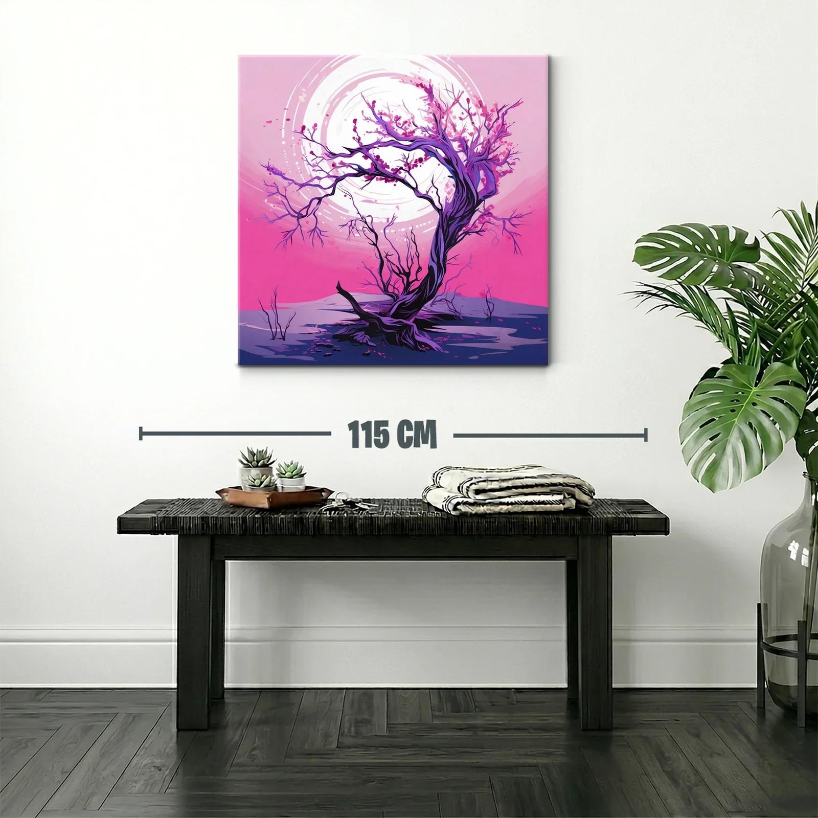 Árbol en flor con luna llena en tonos fucsia y violeta — miniatura 2