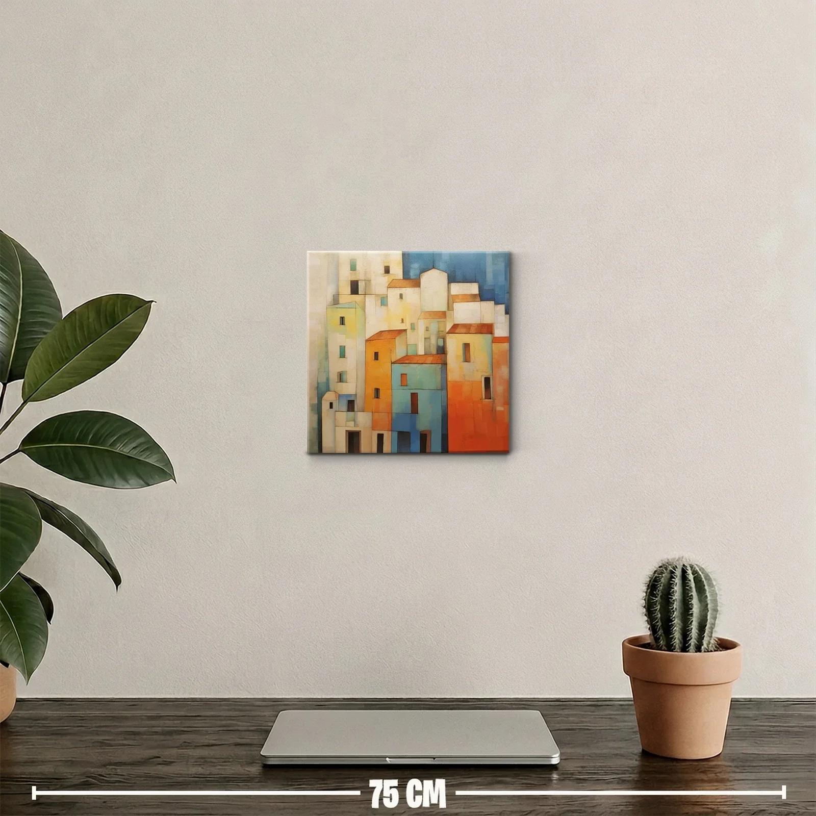Composición urbana en tonos cálidos y azules vibrantes — miniatura 2