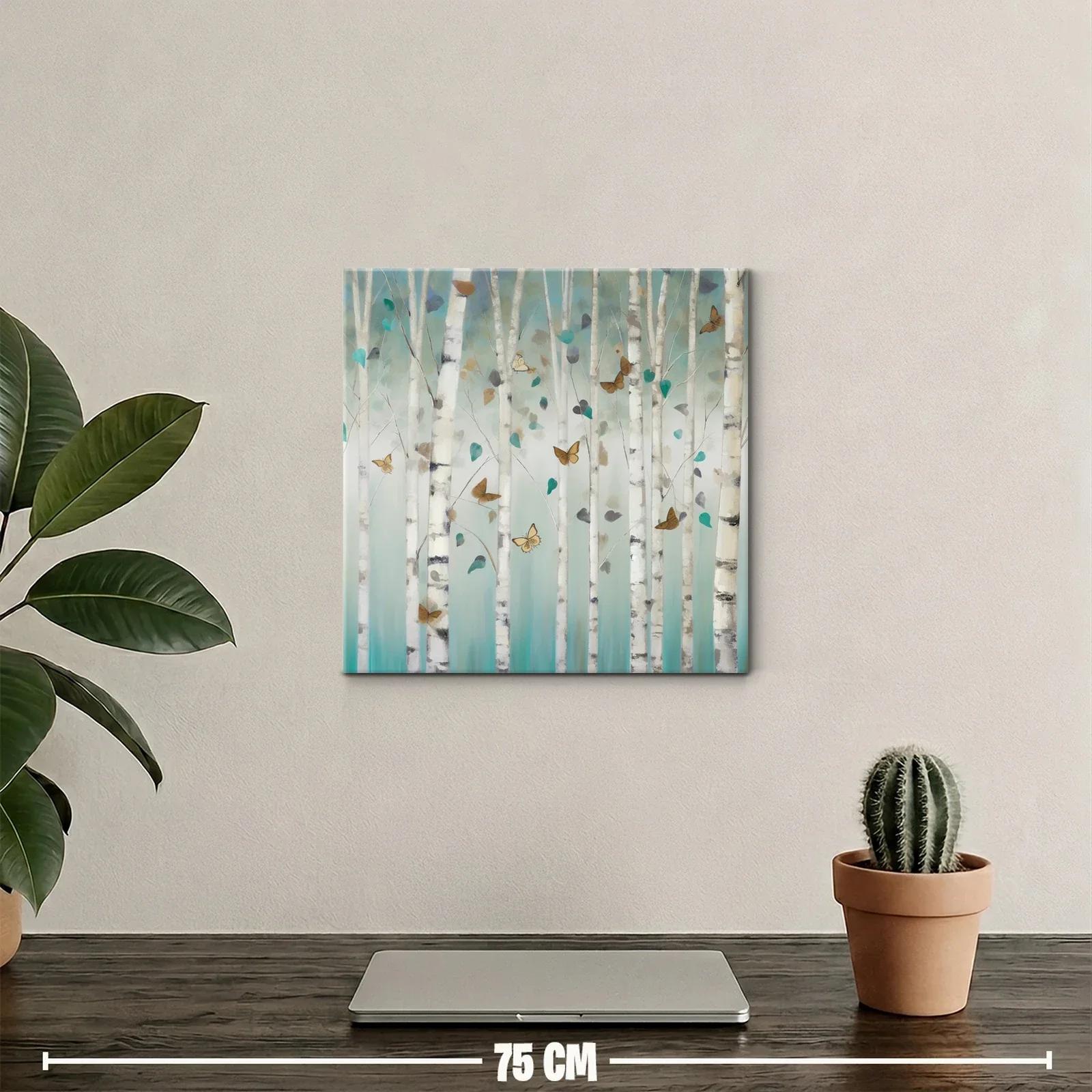 Bosque de abedules con mariposas en tonos suaves y serenos — miniatura 2