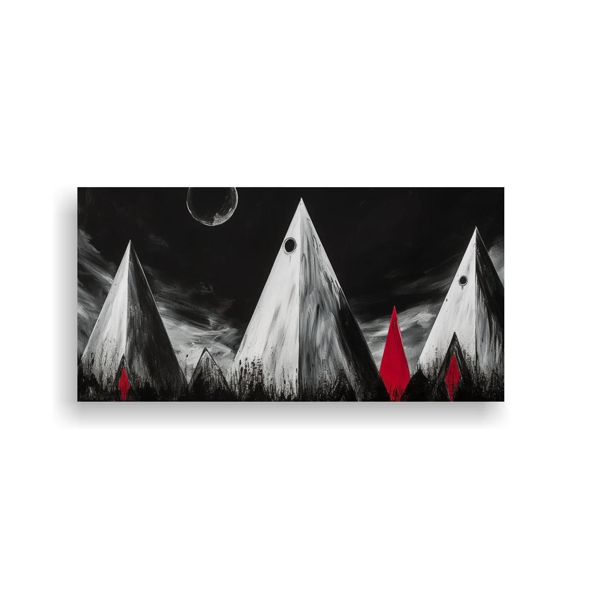 Cuadro pirámides blancas con acentos rojos