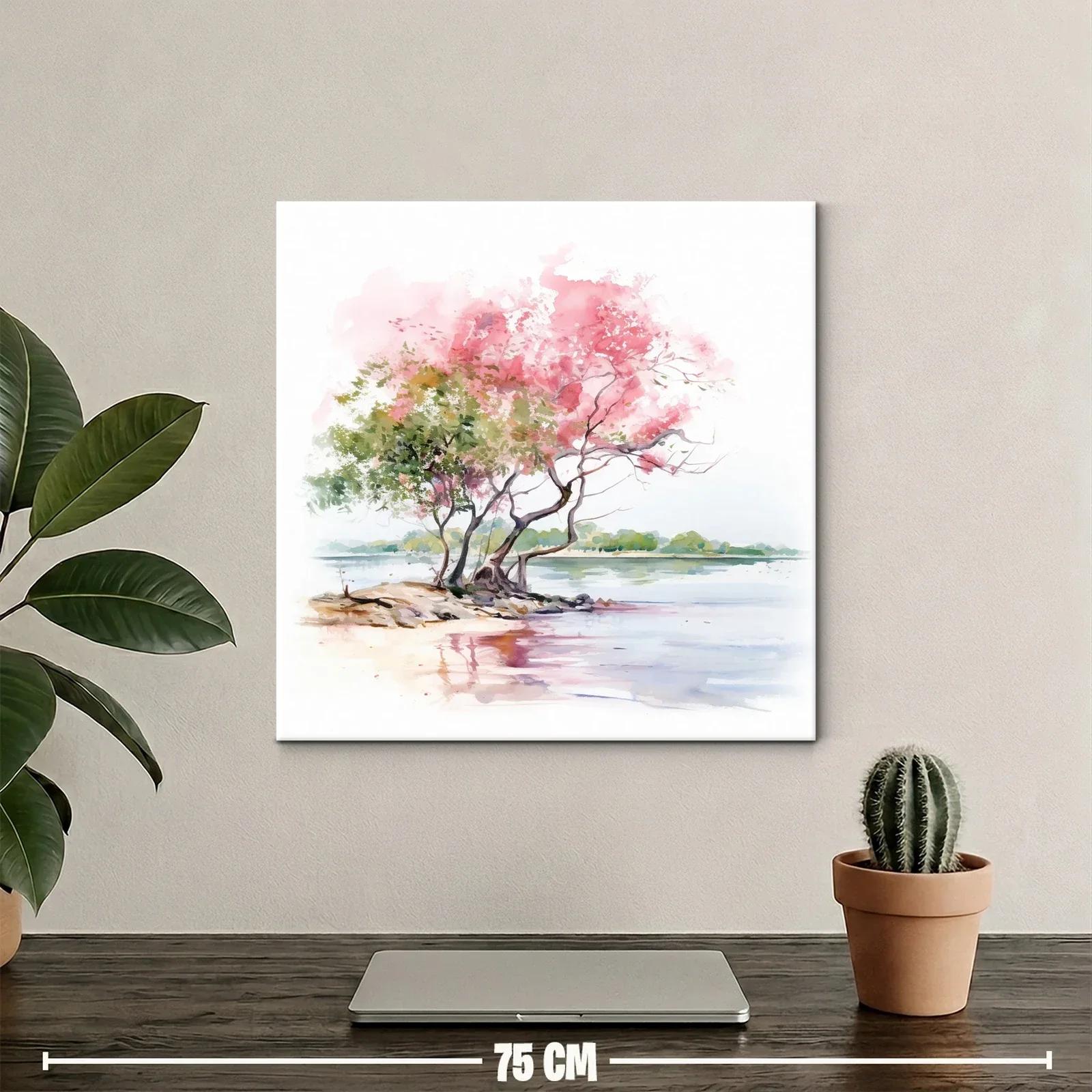 Paisaje sereno con árboles en tonos rosados junto al agua — miniatura 2