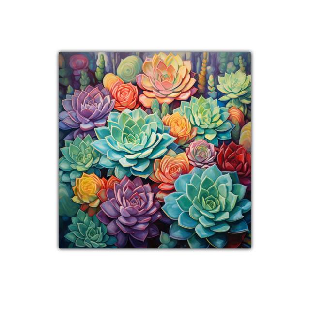 Cuadro decorativo con suculentas en tonos vibrantes y contrastantes
