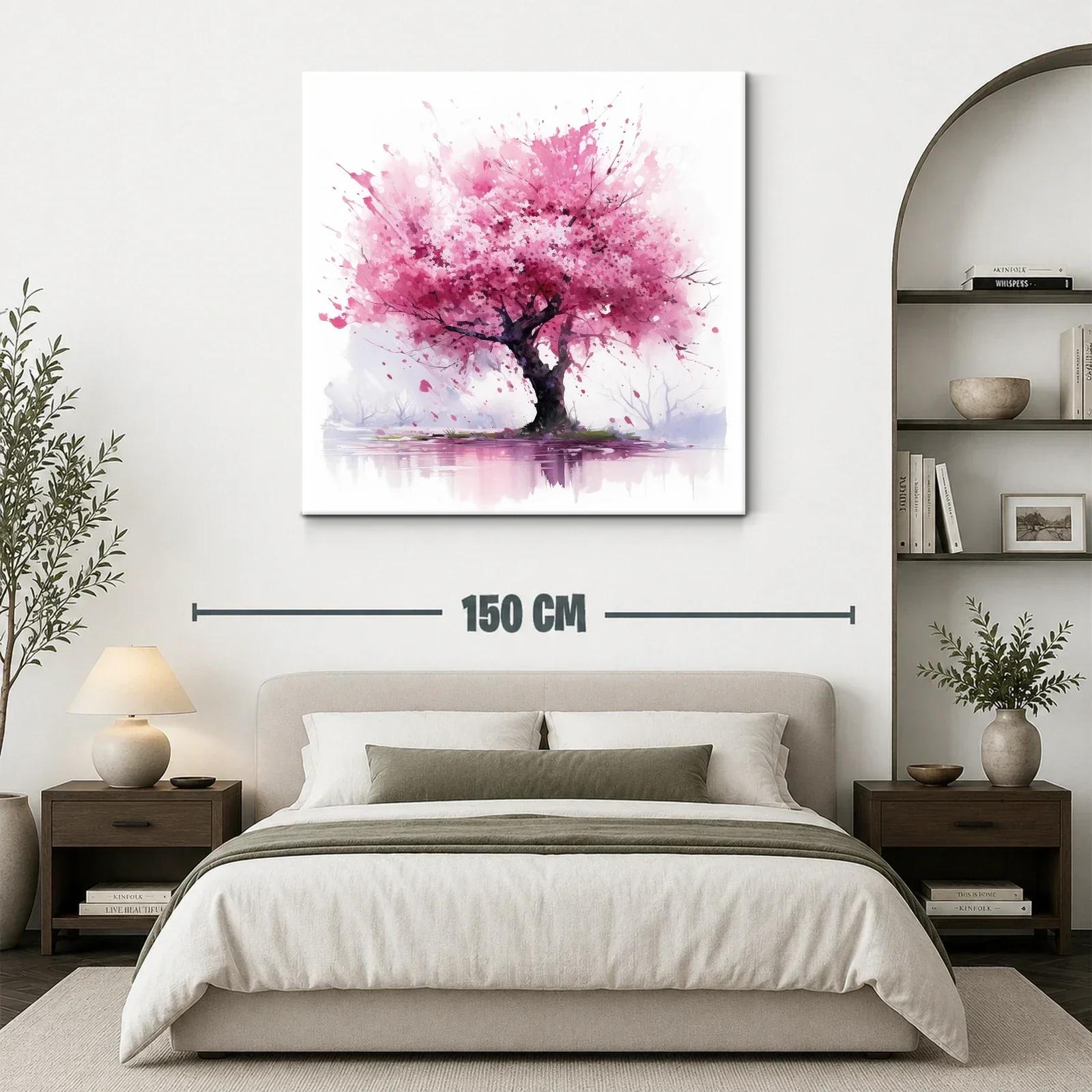 Árbol en flor rosa con reflejo sobre agua calma — miniatura 3
