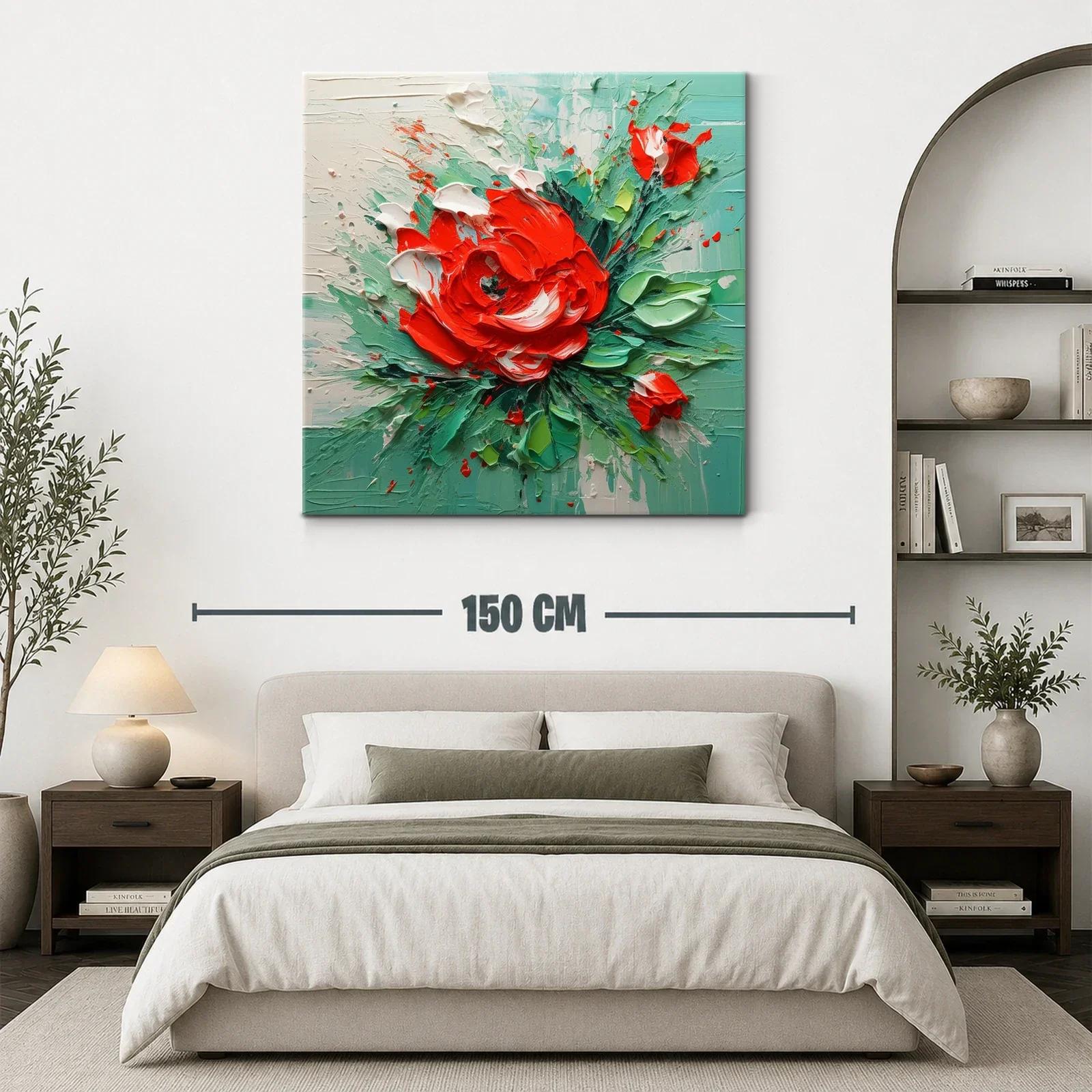 Cuadro floral vibrante con tonos verdes y rojos intensos — miniatura 3