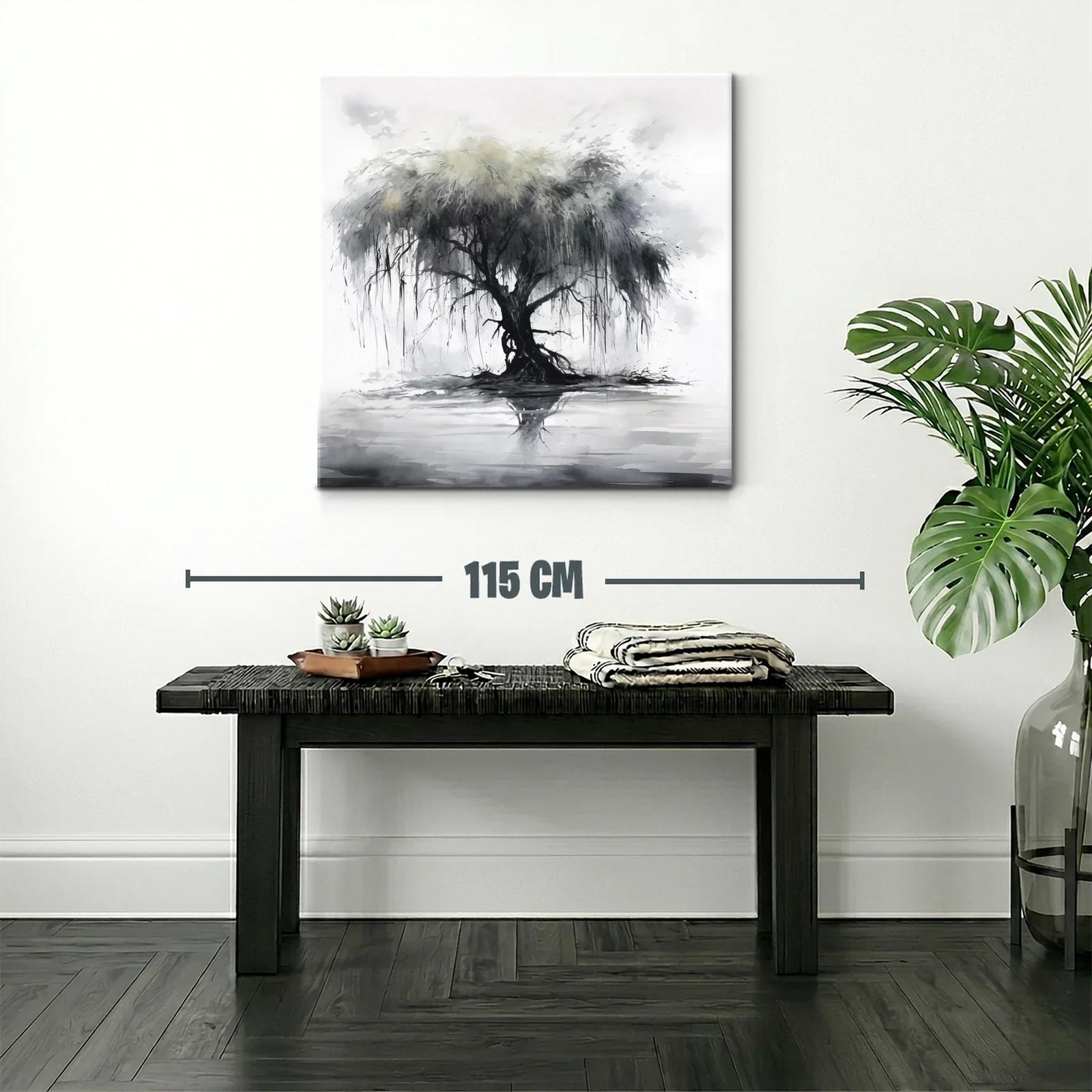 Árbol solitario con reflejo en tonos grises y suaves verdes — miniatura 2