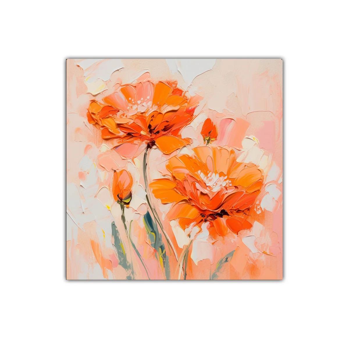 Cuadro en tonos cálidos con flores vibrantes y textura rica — imagen principal