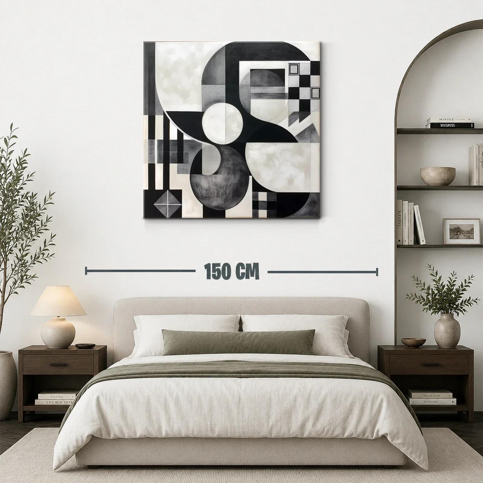 Cuadro abstracto en blanco y negro con formas geométricas — miniatura 3