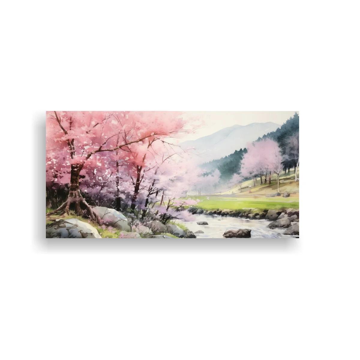 Cuadro cerezos en flor junto a un río — imagen principal