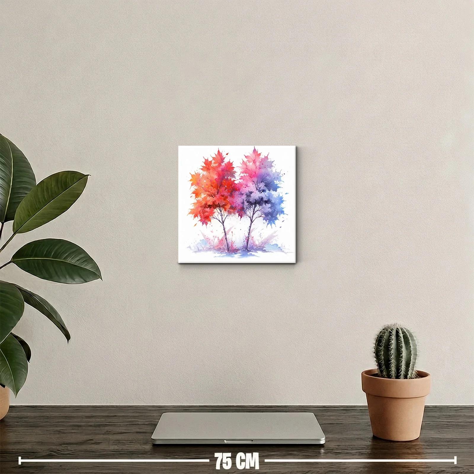Cuadro decorativo con árboles en vibrantes tonos rojos y morados — miniatura 2