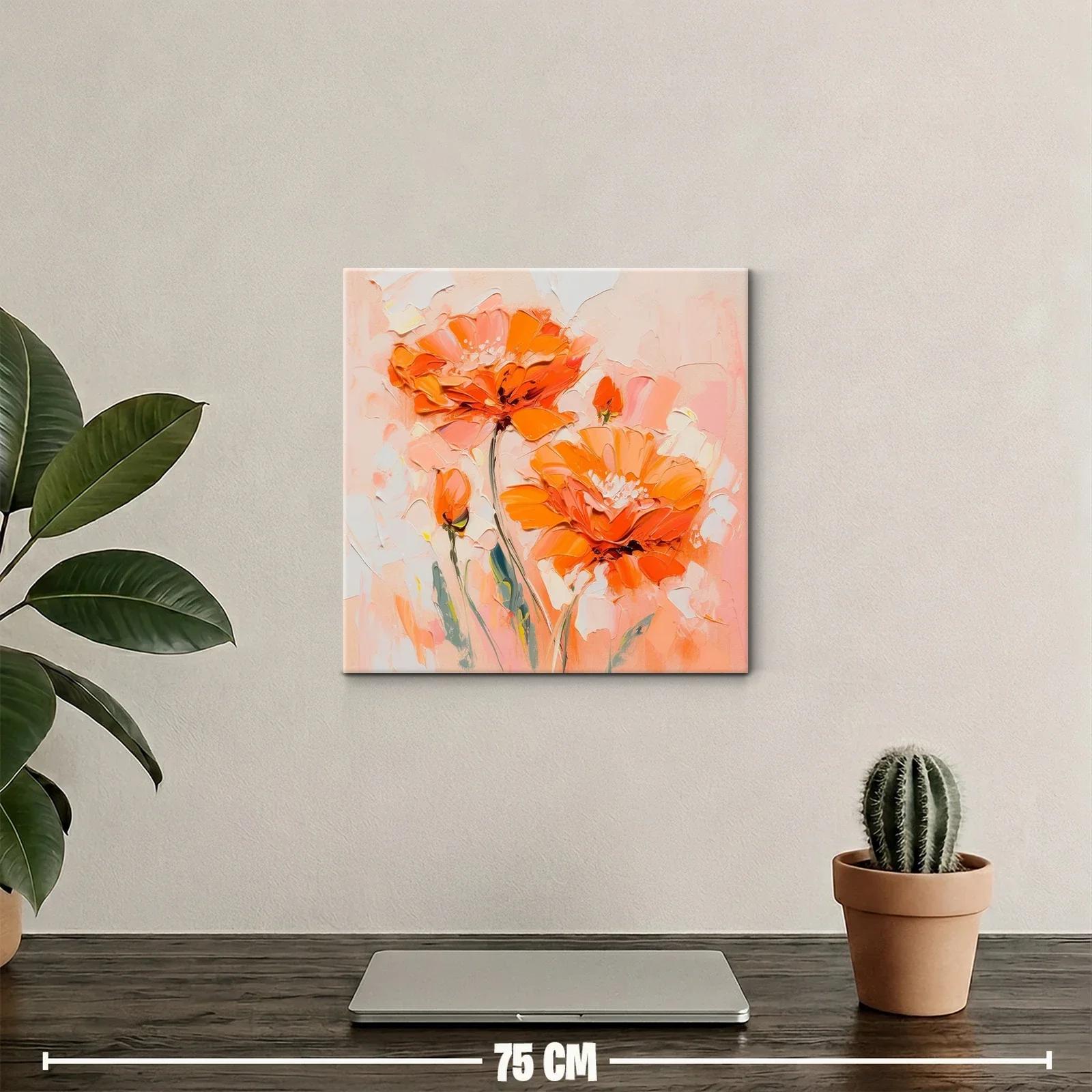 Cuadro en tonos cálidos con flores vibrantes y textura rica — miniatura 2
