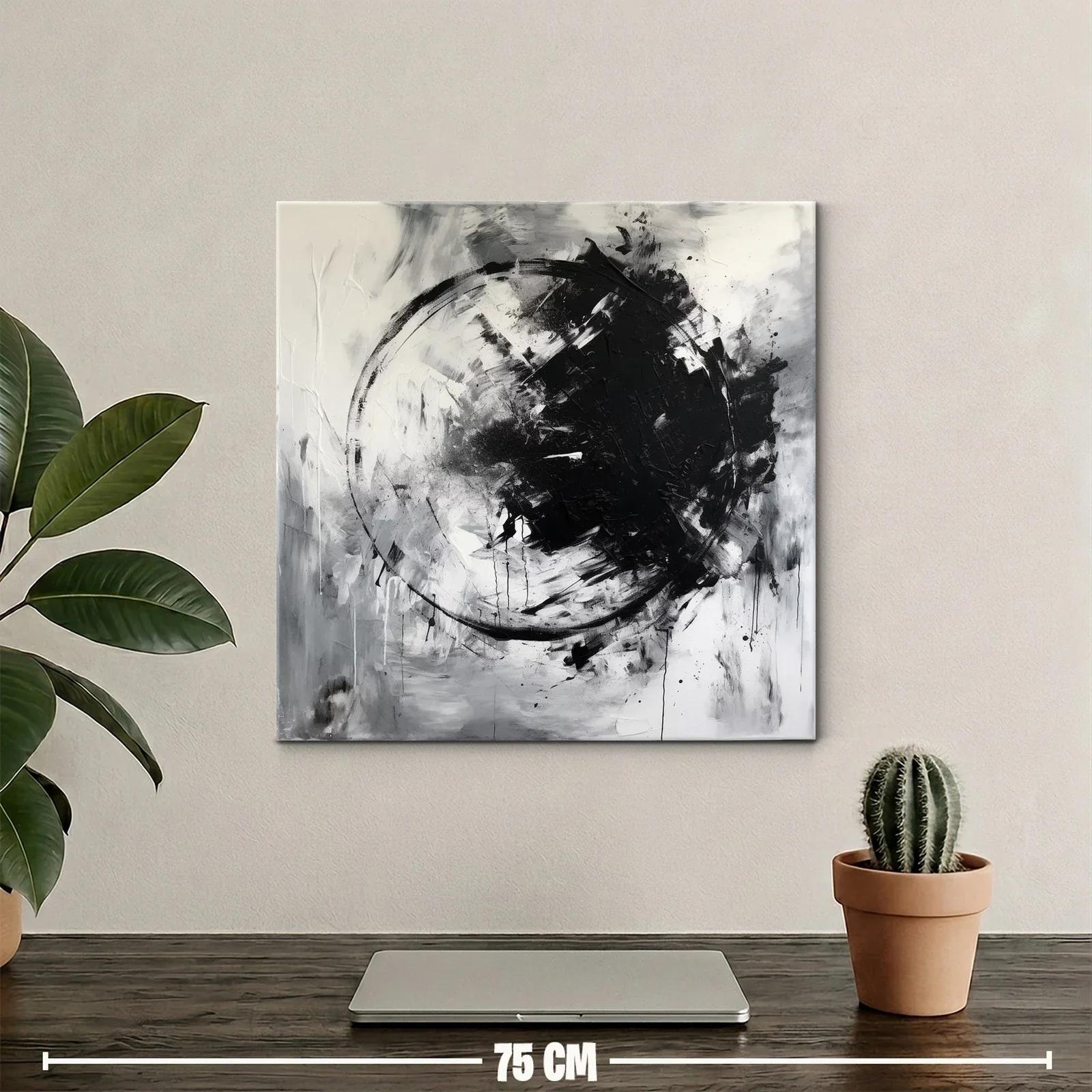 Cuadro abstracto en blanco y negro con círculo dinámico — miniatura 2