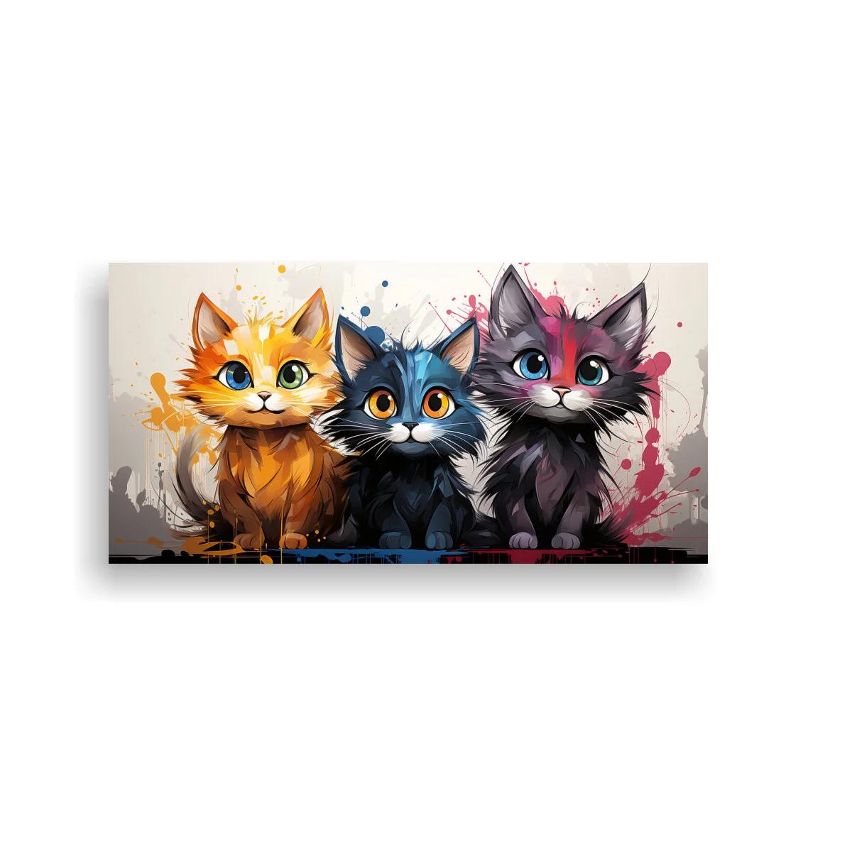 Cuadro tres gatitos con salpicaduras de pintura