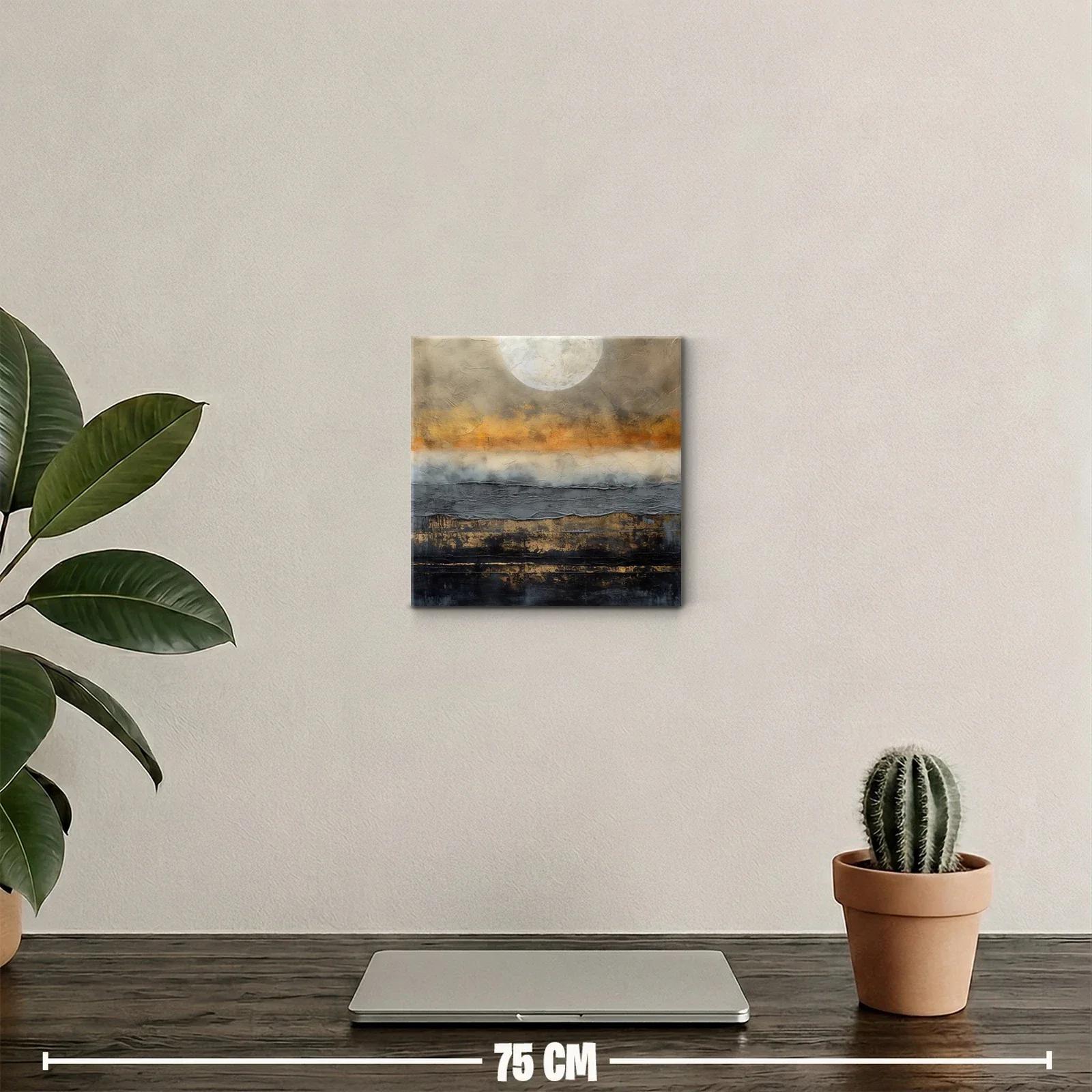 Cuadro abstracto con luna y tonos cálidos y oscuros — miniatura 2