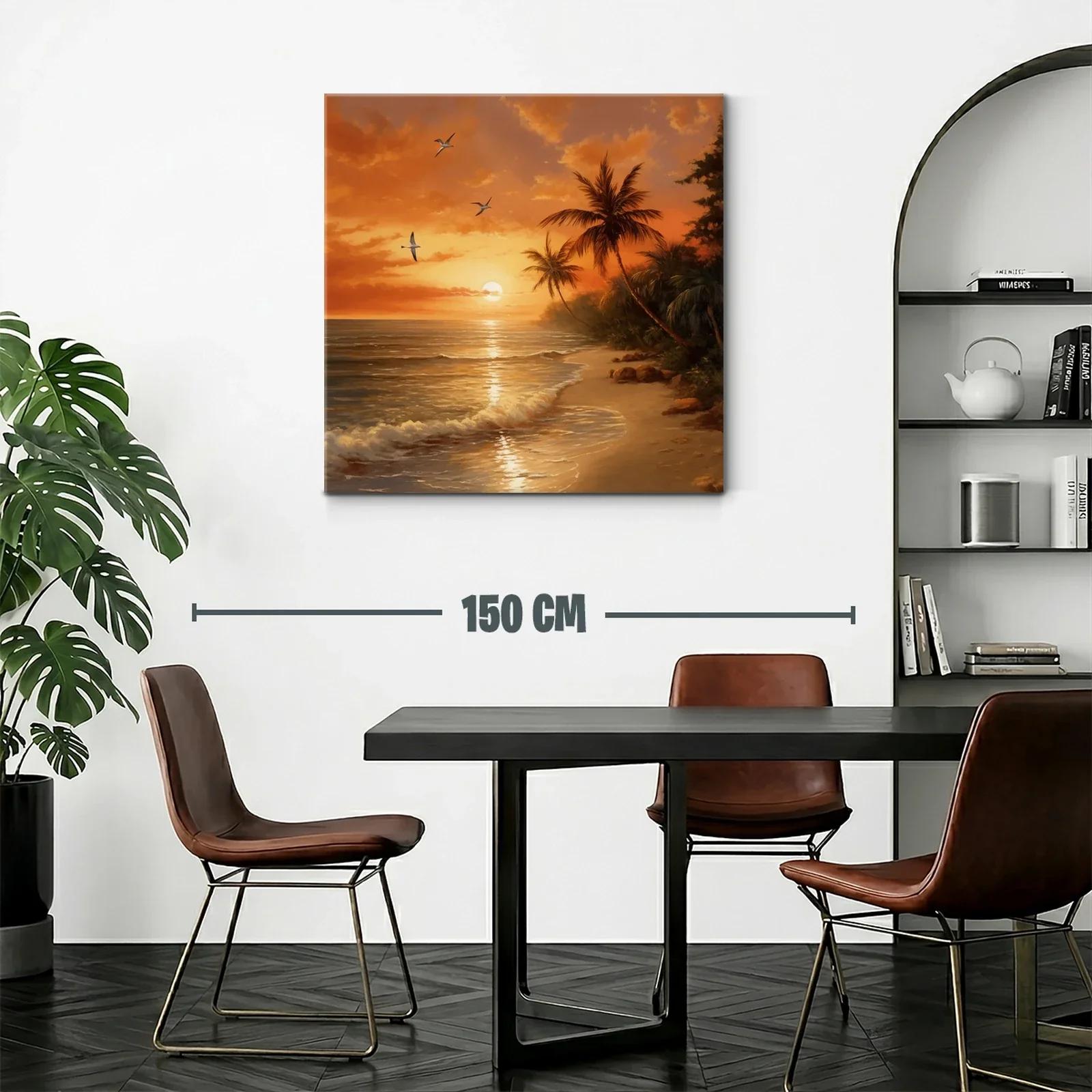 Atardecer tropical con palmeras y vuelo de aves sobre la playa — miniatura 2