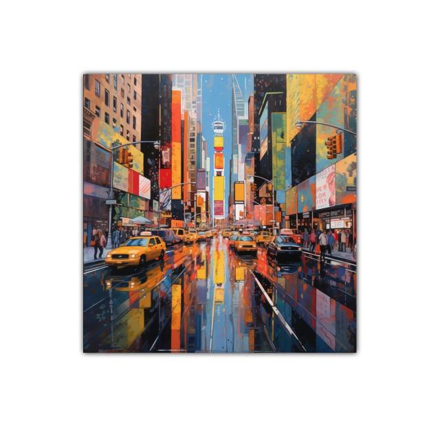 Atardecer vibrante en la ciudad llena de taxis amarillos