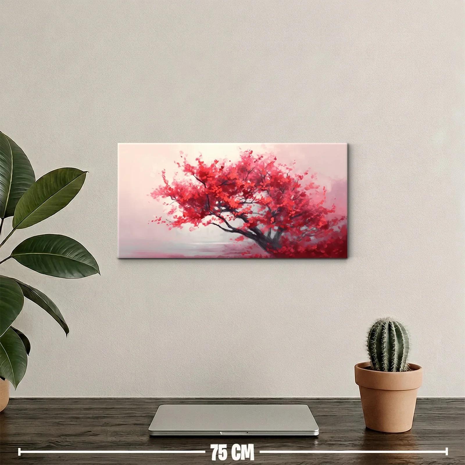 Cuadro árbol con flores rojas y tronco inclinado — miniatura 2