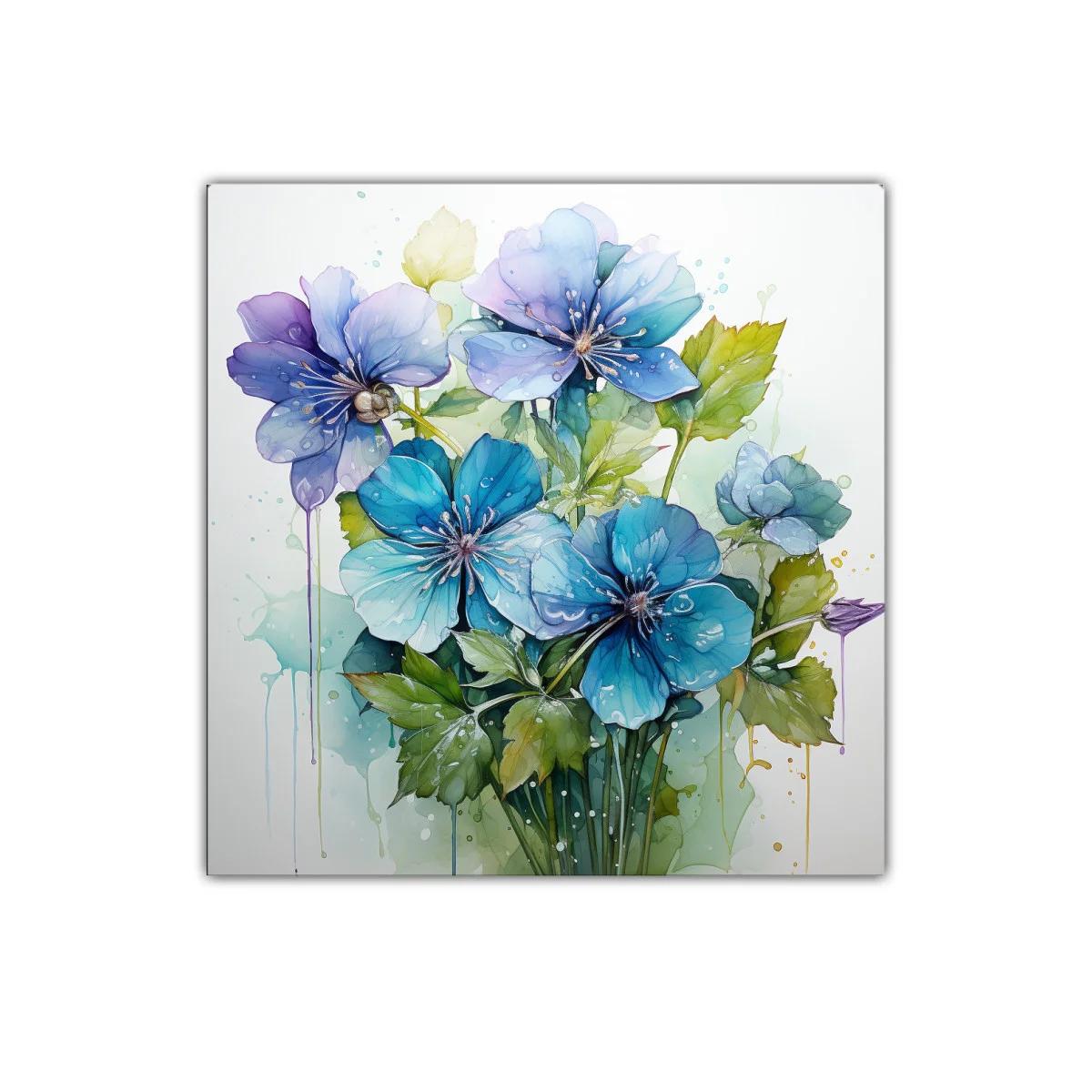 Cuadro decorativo con flores azules y verdes vibrantes — imagen principal
