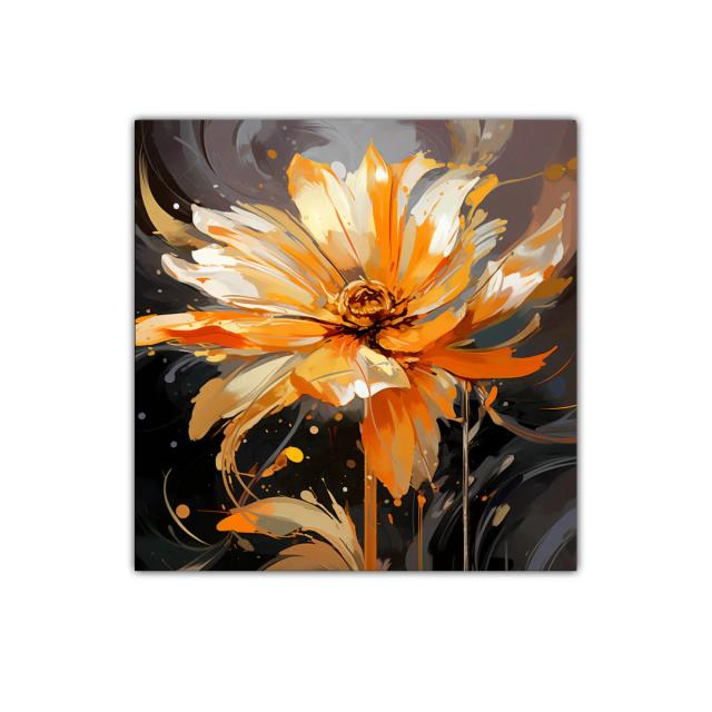 Cuadro decorativo flor en tonos cálidos y contrastes oscuros