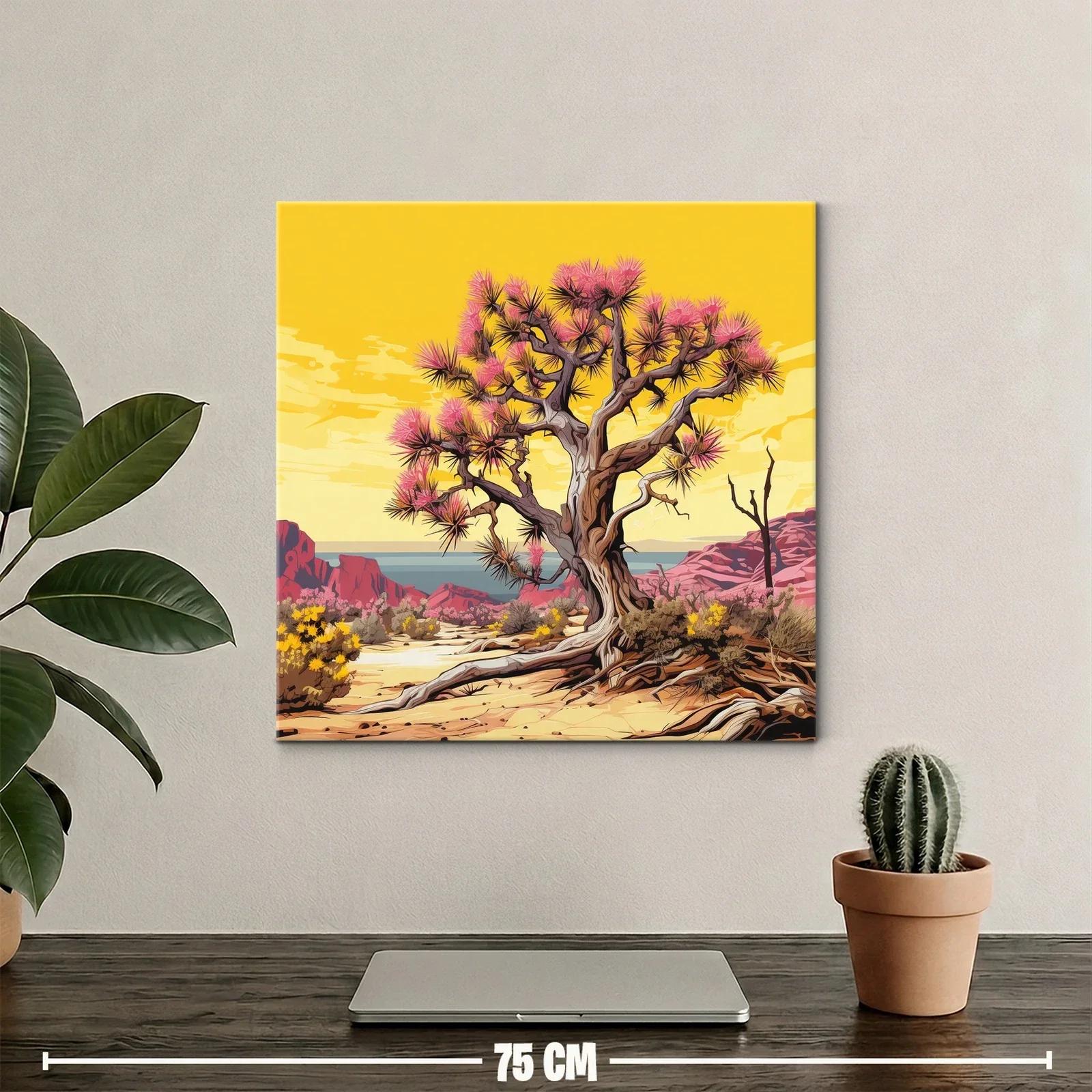 Árbol desierto con flores rosas y paisaje brillante — miniatura 2