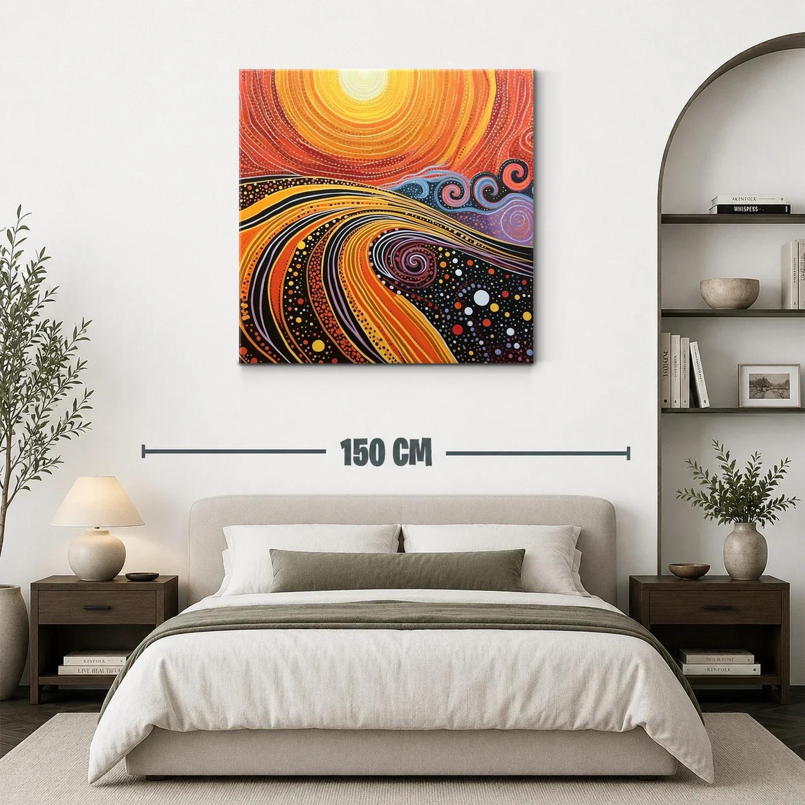 Cuadro abstracto con espirales y ondas en tonos cálidos — miniatura 3