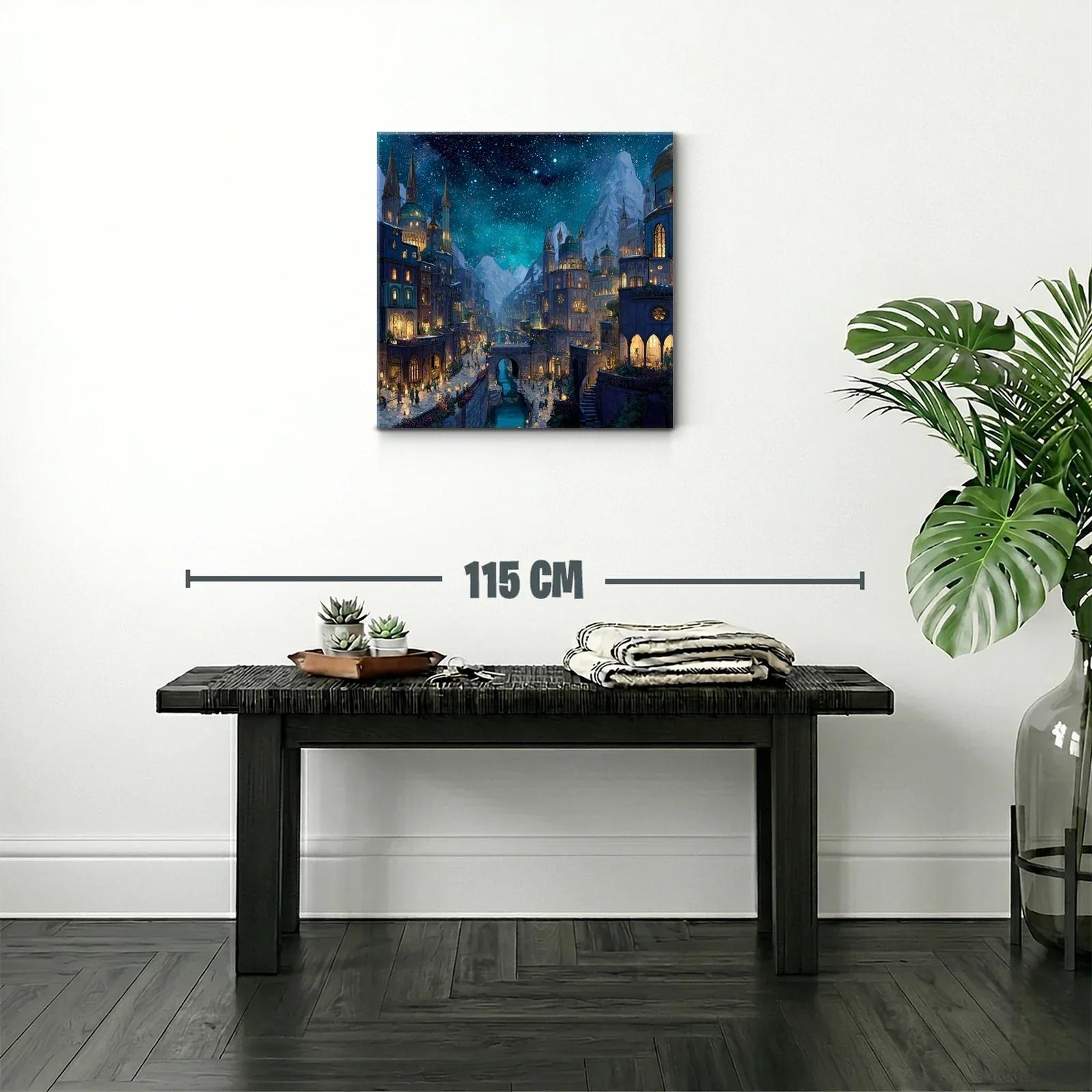 Ciudad fantástica nocturna bajo un cielo estrellado brillante — miniatura 2
